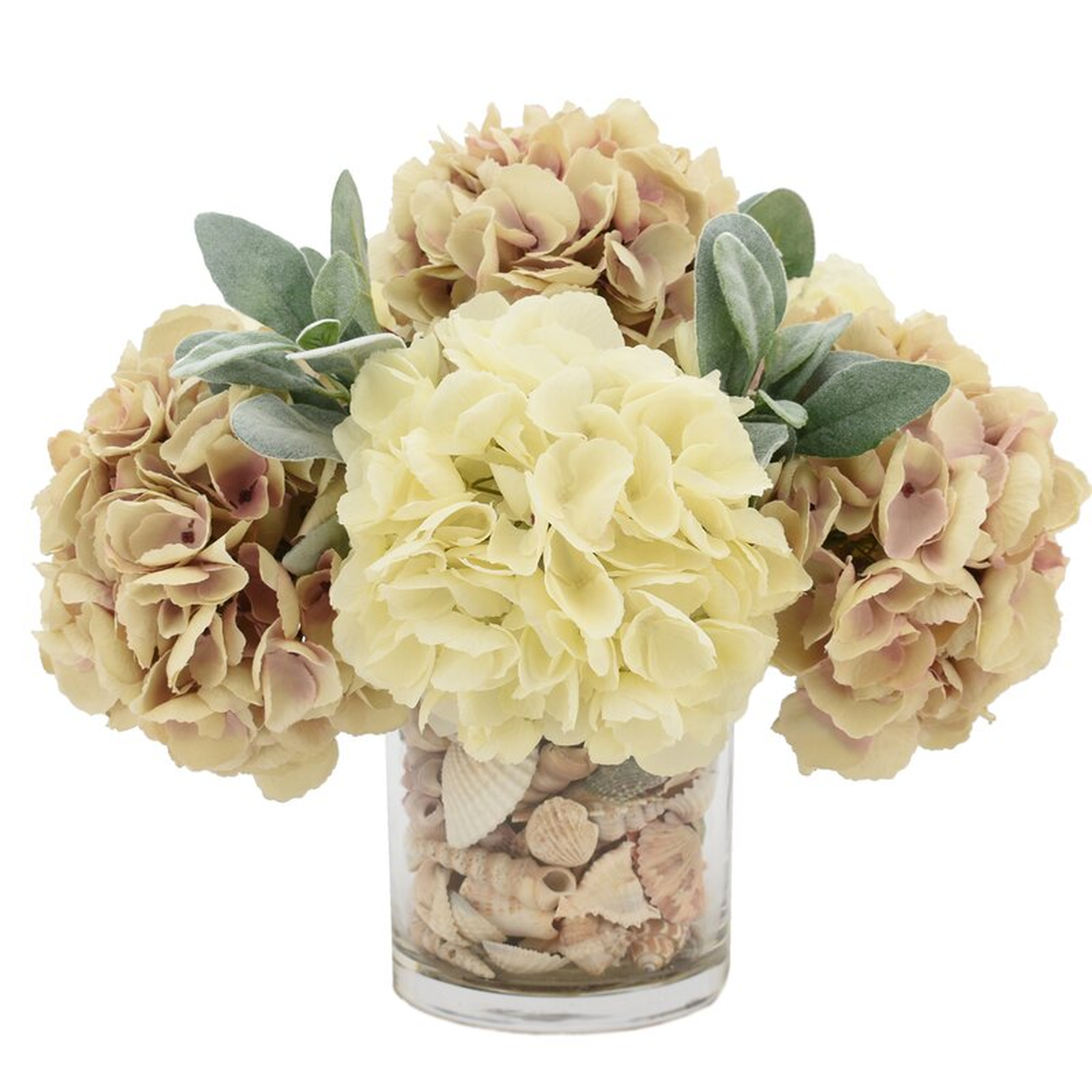 White And Mauve Hydrangea Bouquet With Shells - Perigold