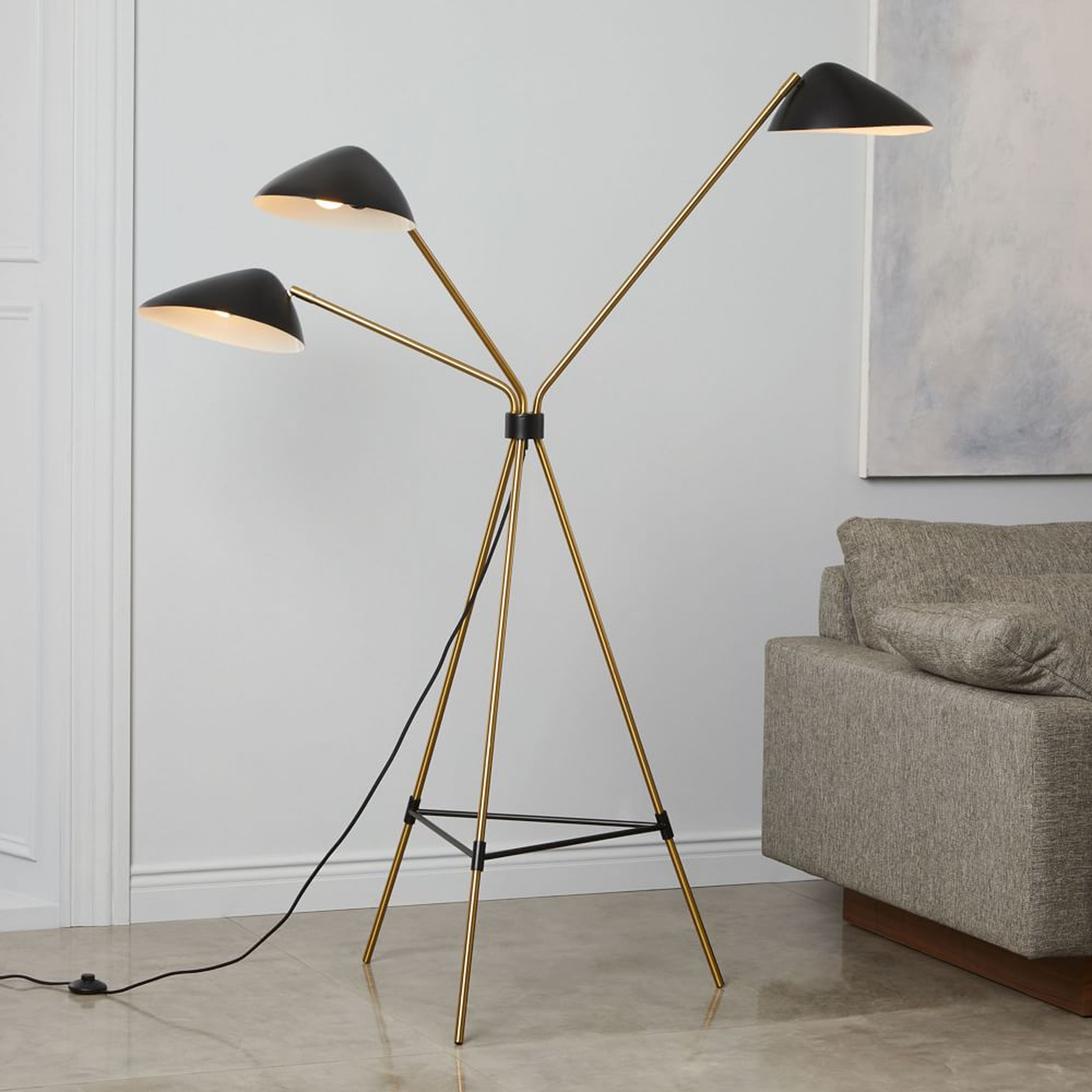 Curvilinear Mid-Century Floor Lamp, 3 Light, Black & Brass - West Elm