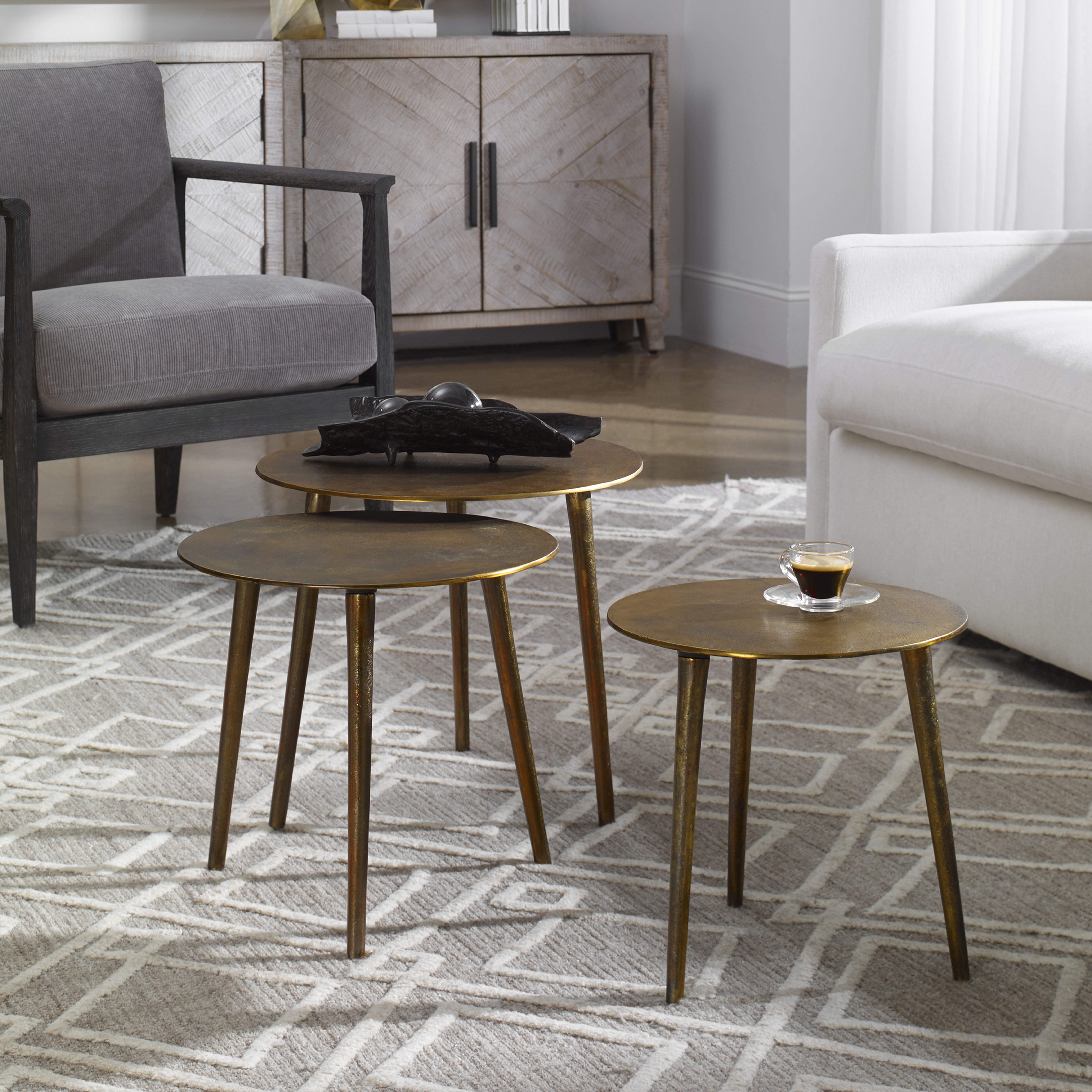Kasai Gold Coffee Tables, S/3 - Hudsonhill Foundry