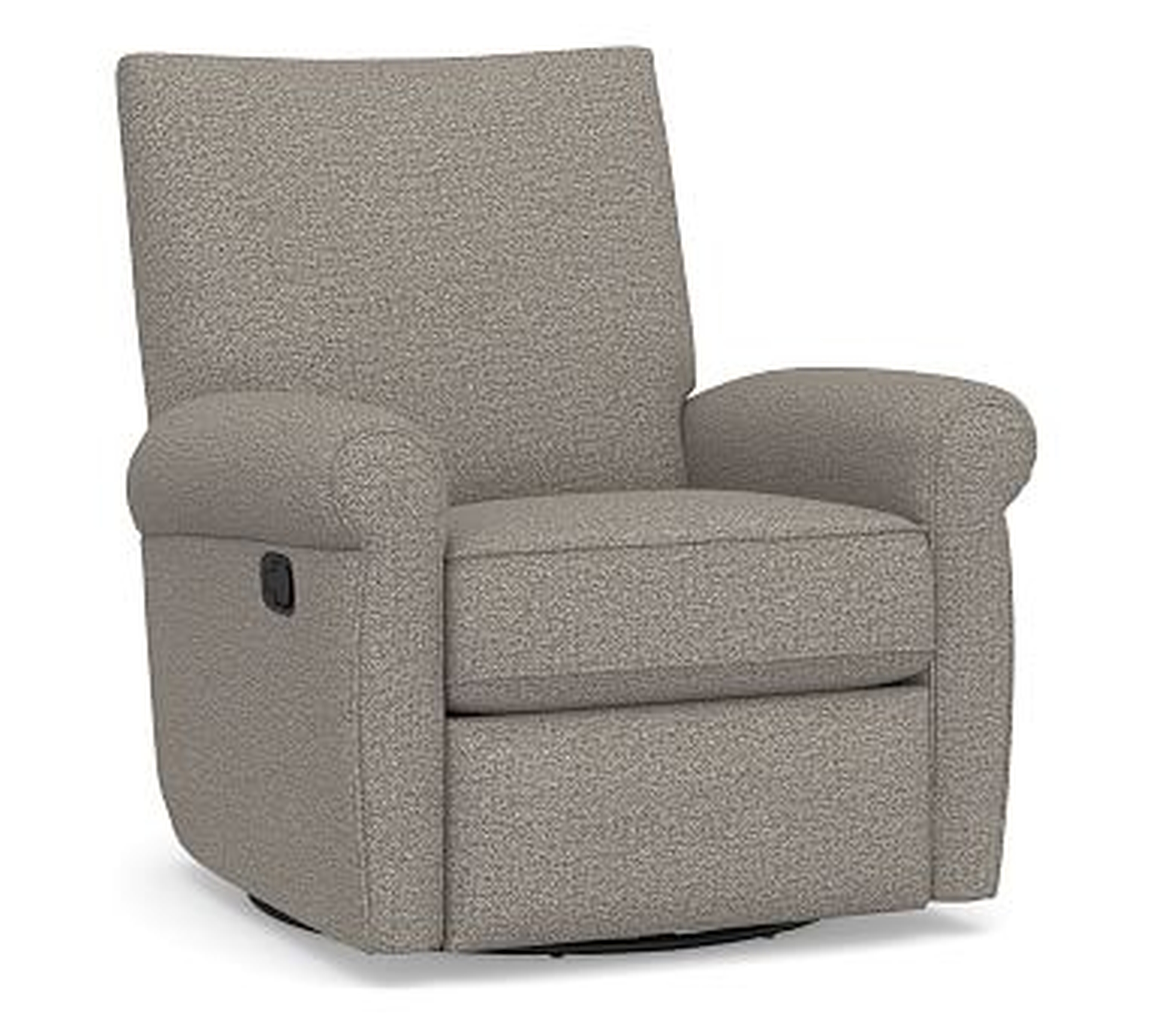 Grayson Roll Arm Upholstered Swivel Recliner, Polyester Wrapped Cushions, Performance Chateau Basketweave Light Gray - Pottery Barn