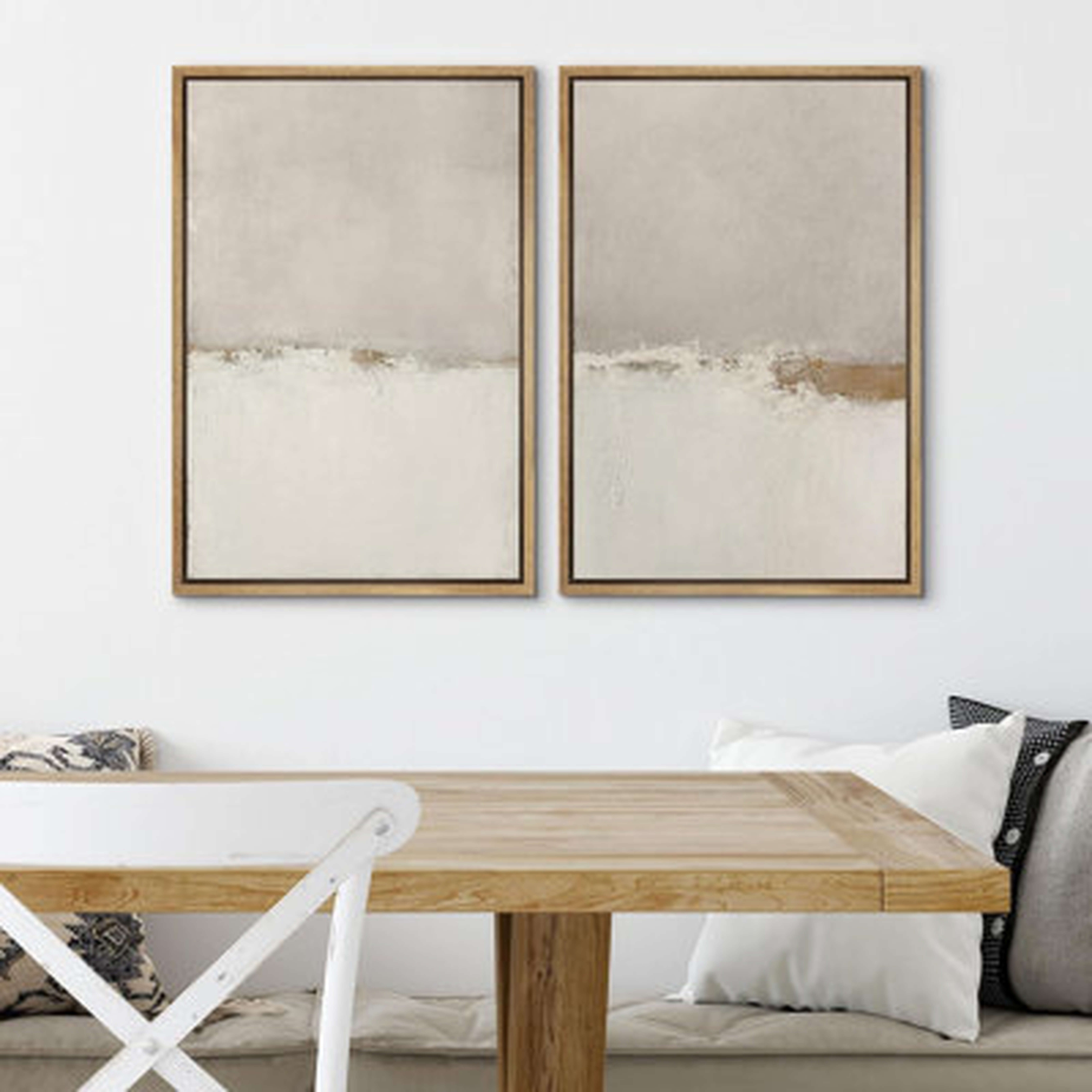 Minimal Landscape Beige Tan Abstract Grunge Modern Art Minimalist Neutral Decor Frame 2 Pieces Picture - Canvas Print - Wayfair