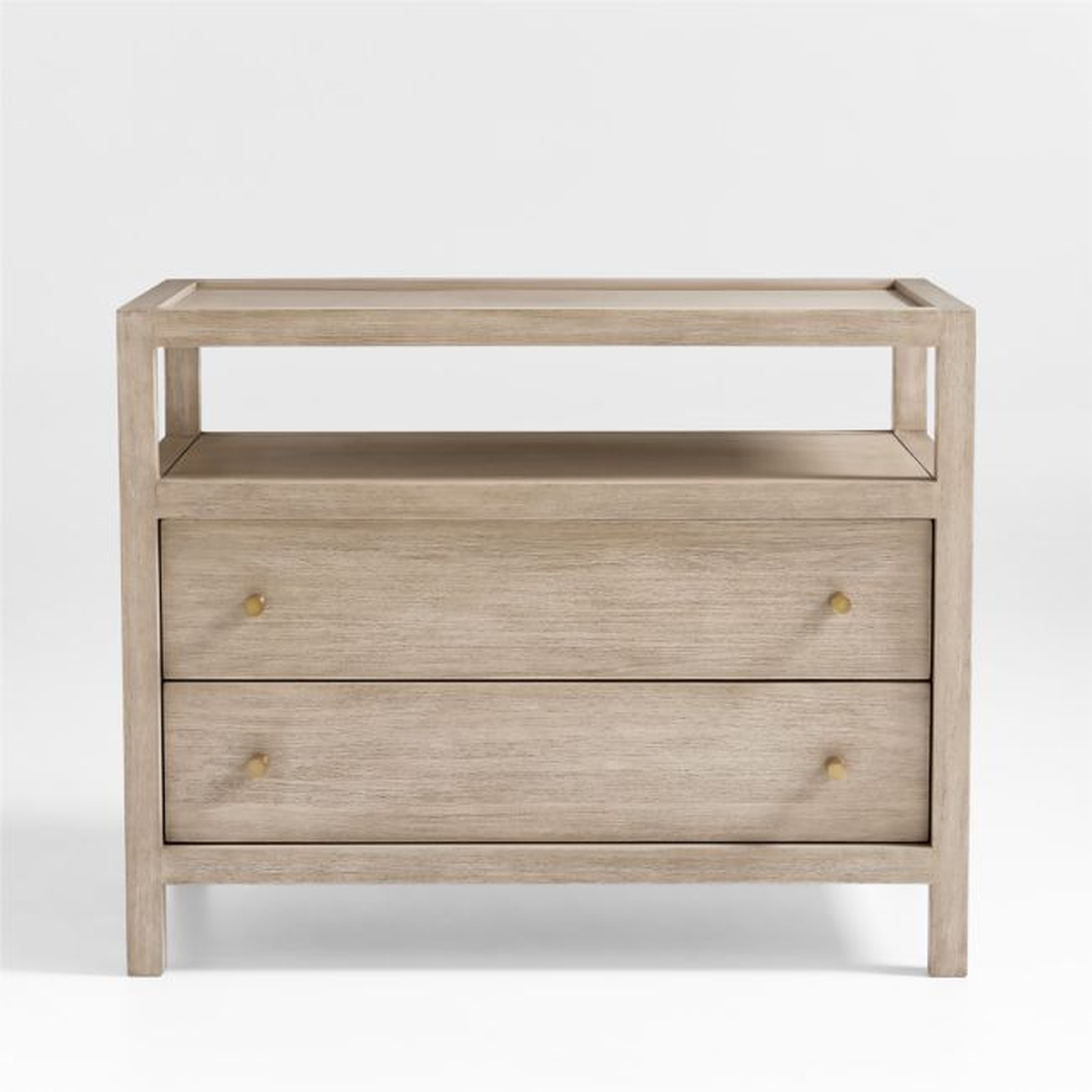 Keane 31.5" Weathered Natural Solid Wood Charging Nightstand - Crate and Barrel