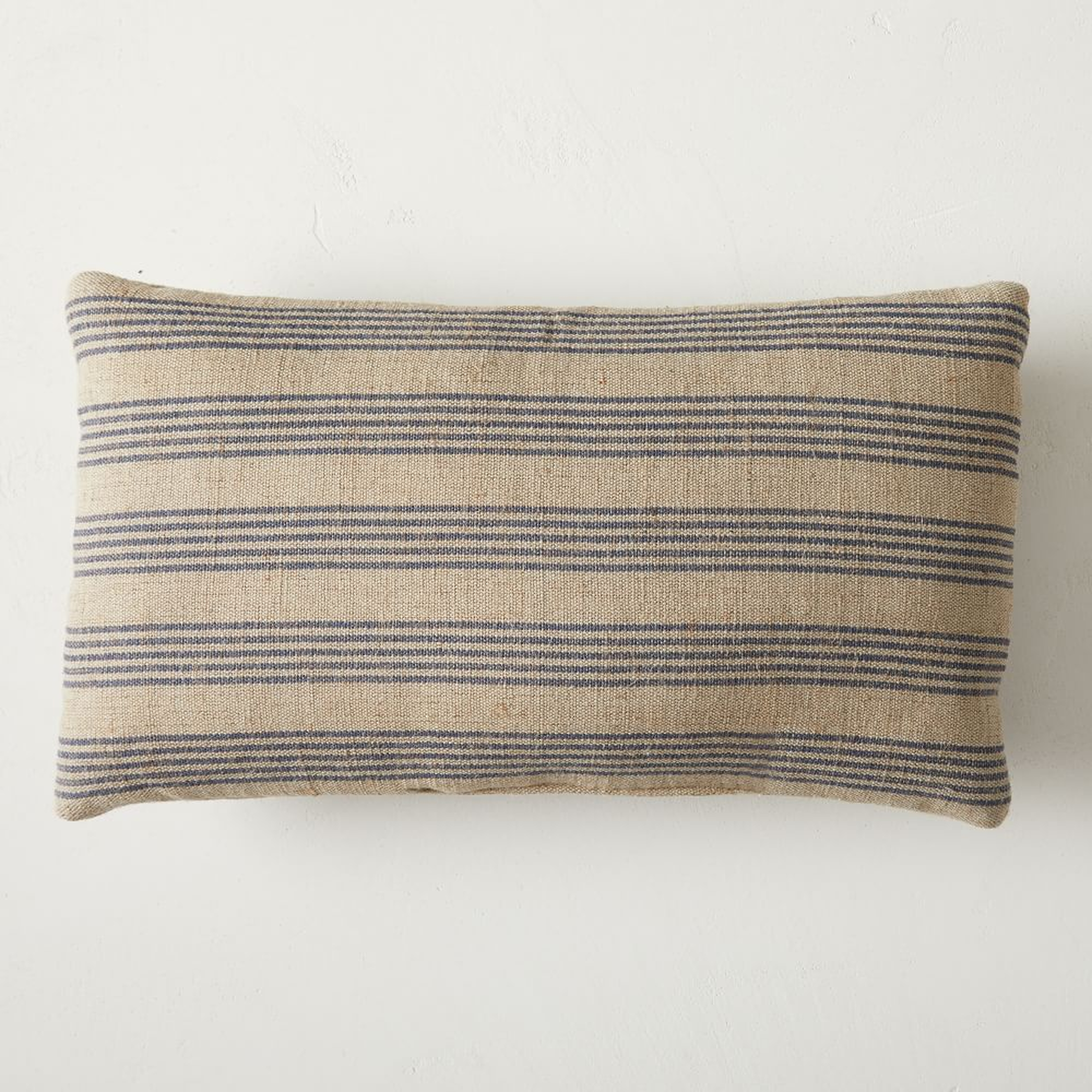 Natural Mini Stripe Pillow, 12"x21", Natural/Midnight - West Elm