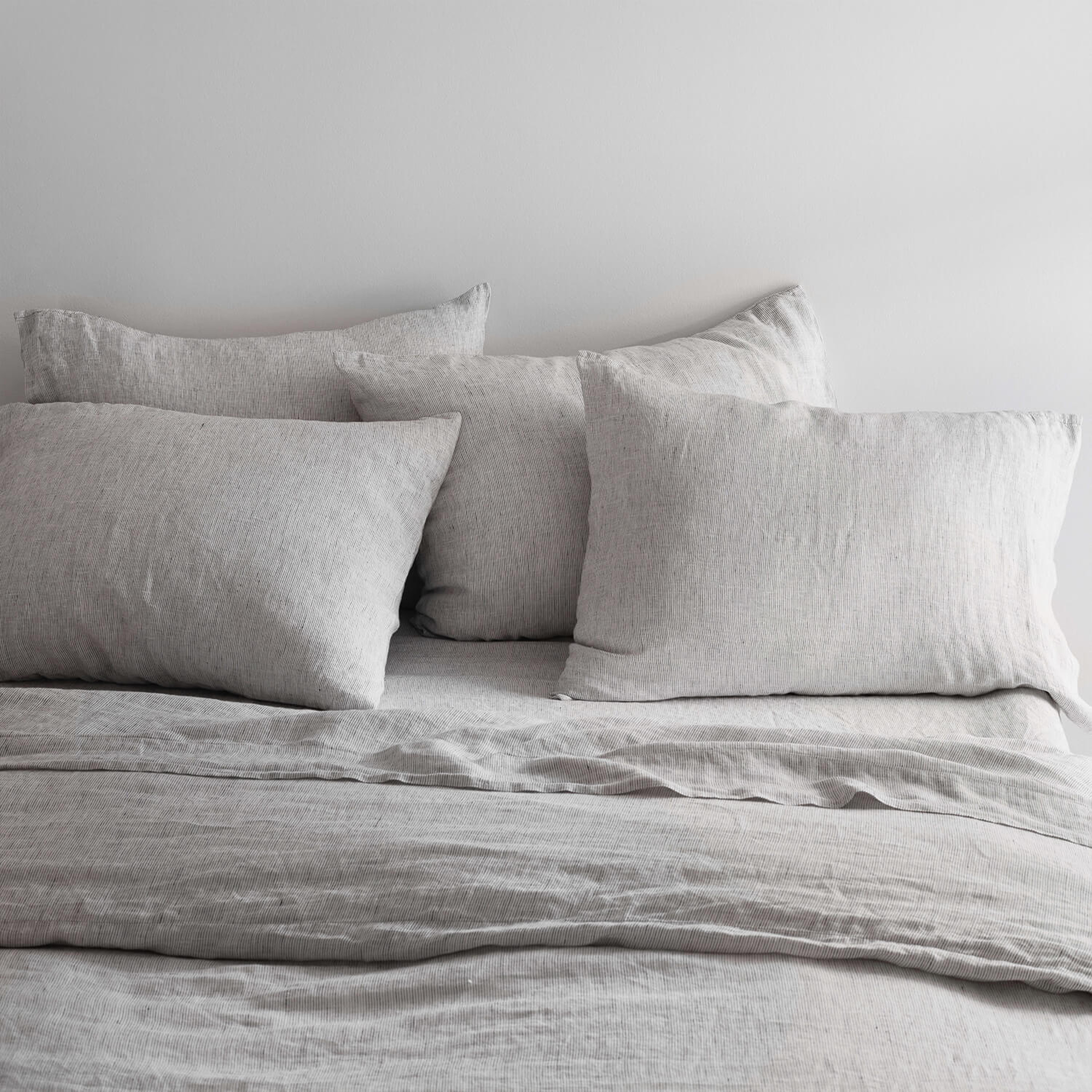 The Citizenry Stonewashed Linen Bed Bundle | Queen | Graphite Thin Stripe - The Citizenry