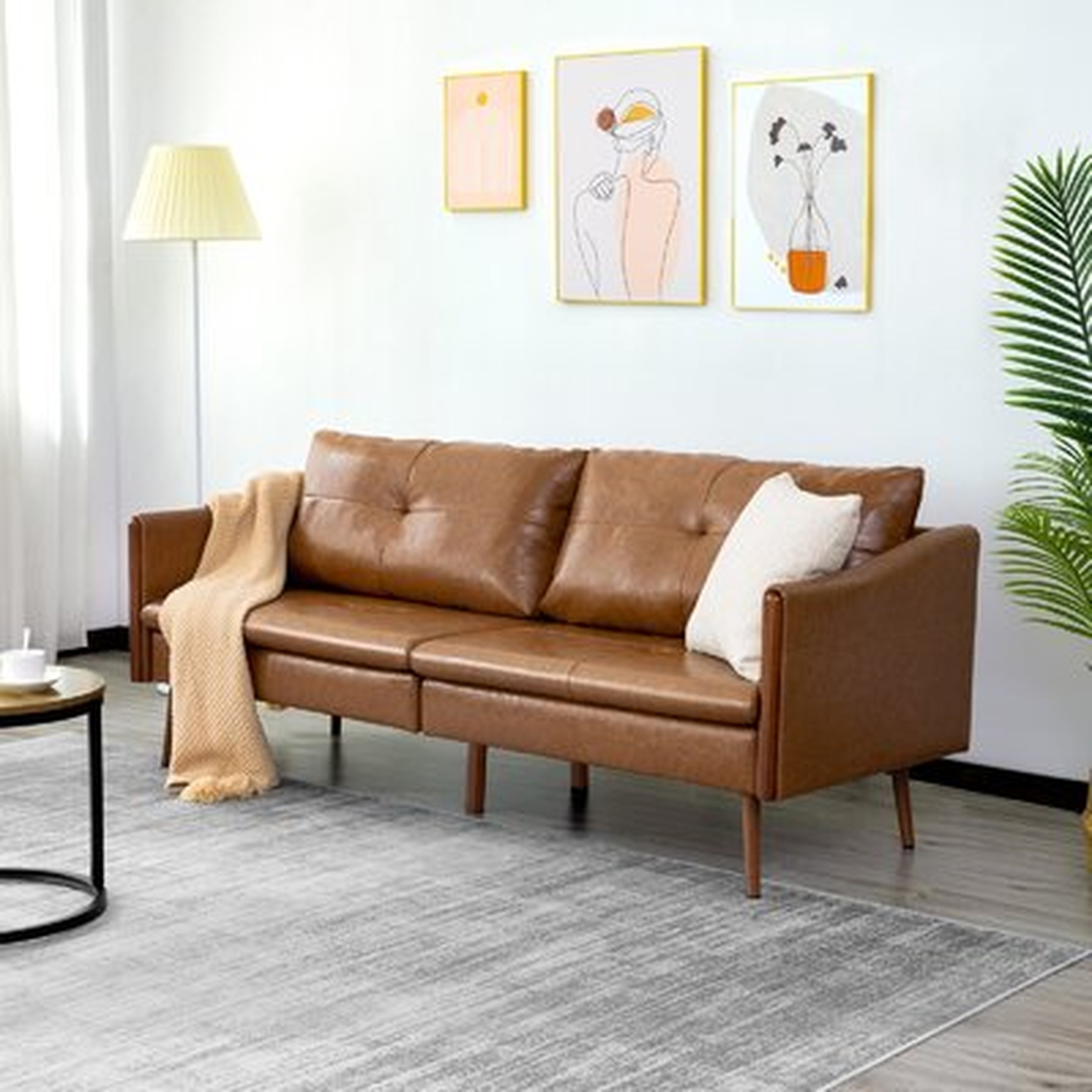 74'' Vegan Leather Round Arm Sofa, Orange Faux Leather - Wayfair