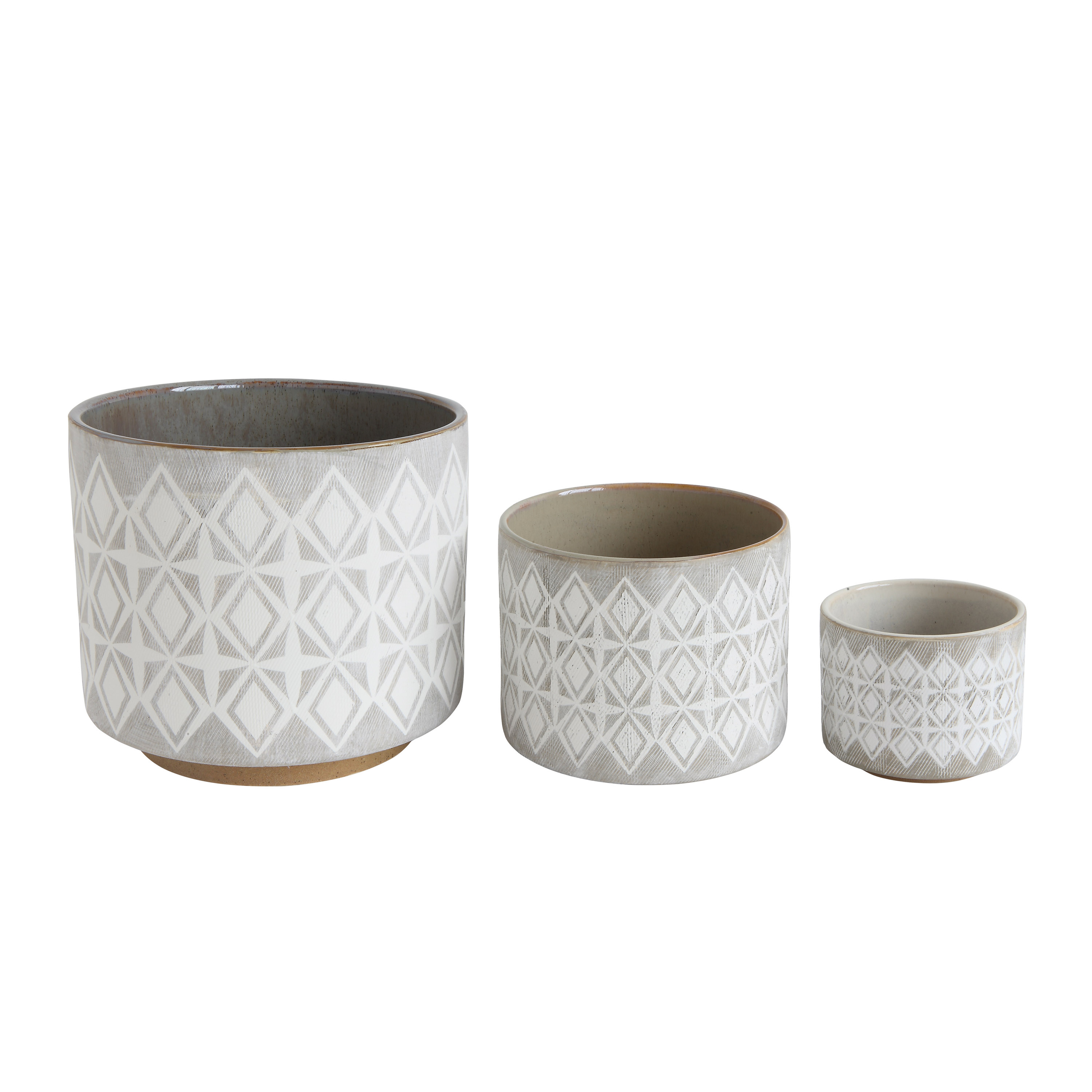 Grey & White Stoneware Pots (Set of 3 Sizes) - Creative Co-Op
