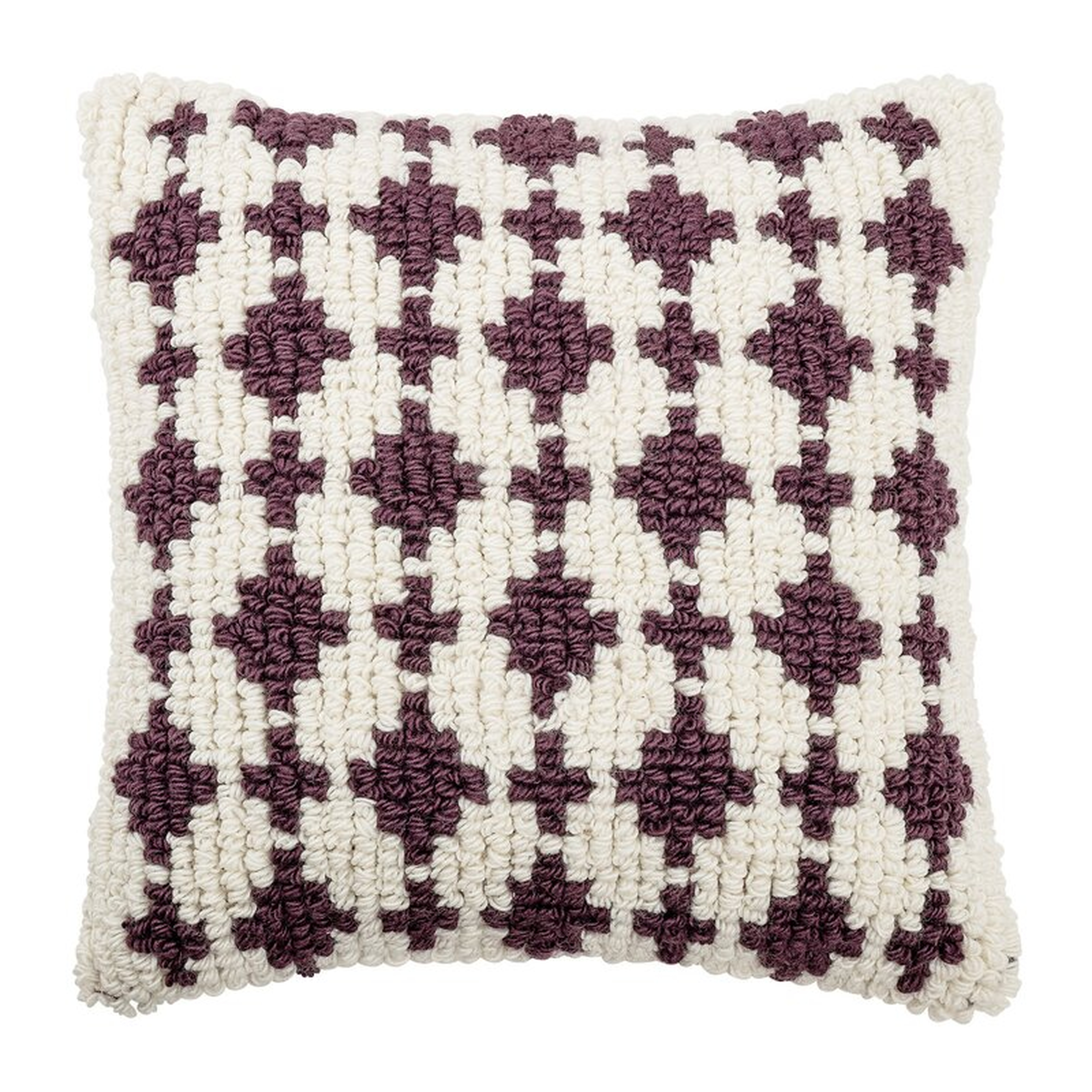 Bloomingville Square White & Plum Woven Wool Looped Pillow - Perigold