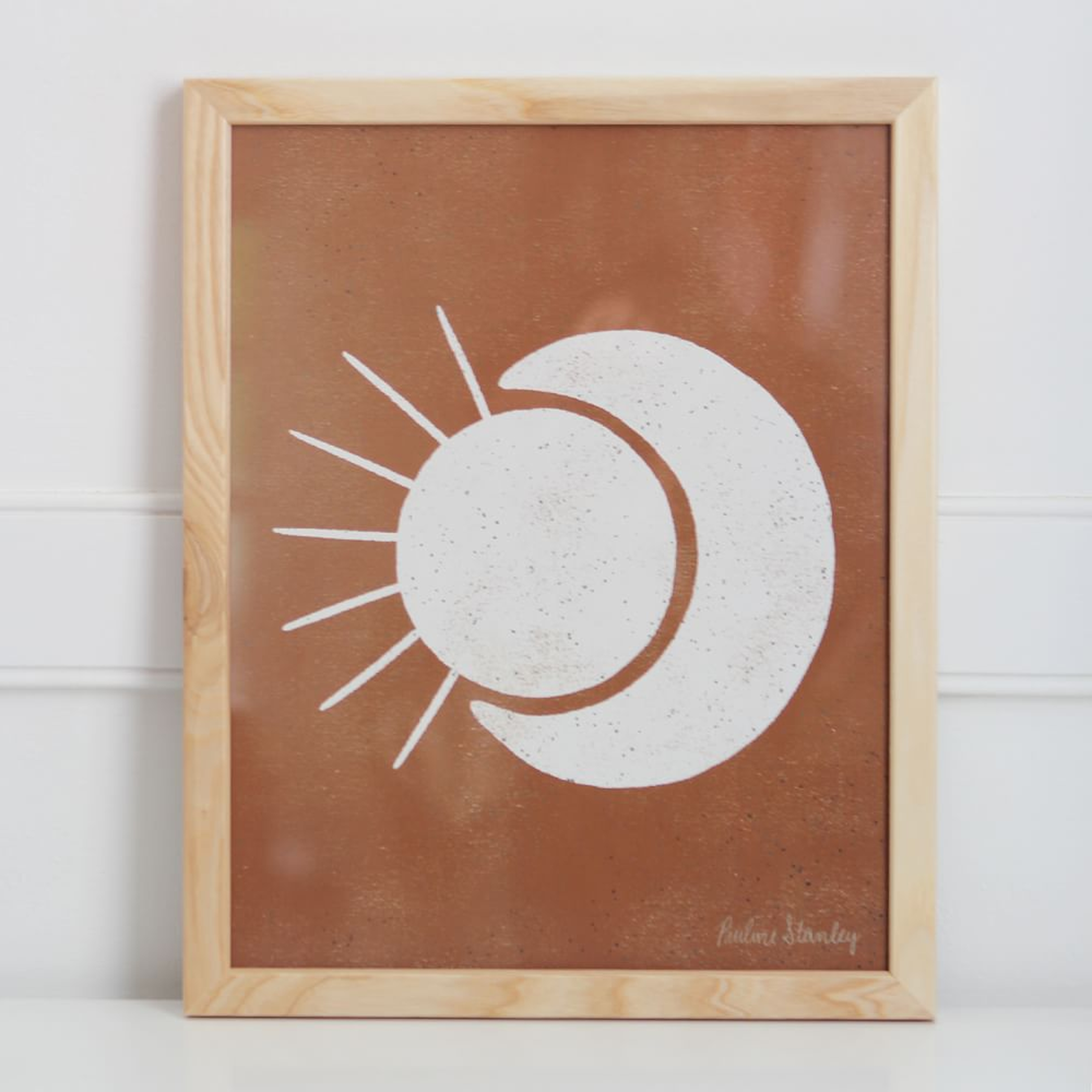 Sun Moon Terracotta Cream Wood Framed Wall Art, 11"x14" - West Elm