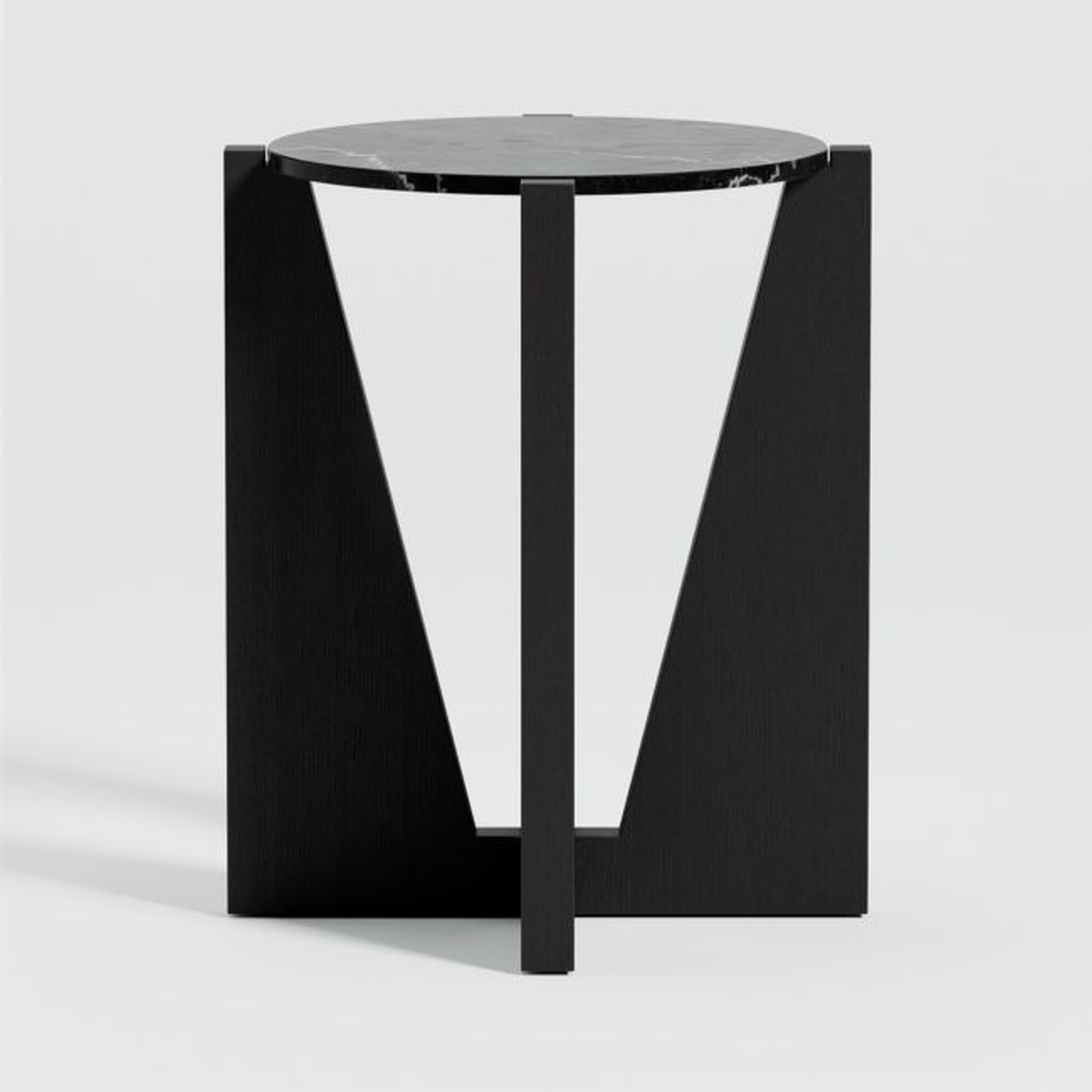 Miro Black Marble Round End Table with Black Ebonized White Oak Wood Base - Crate and Barrel