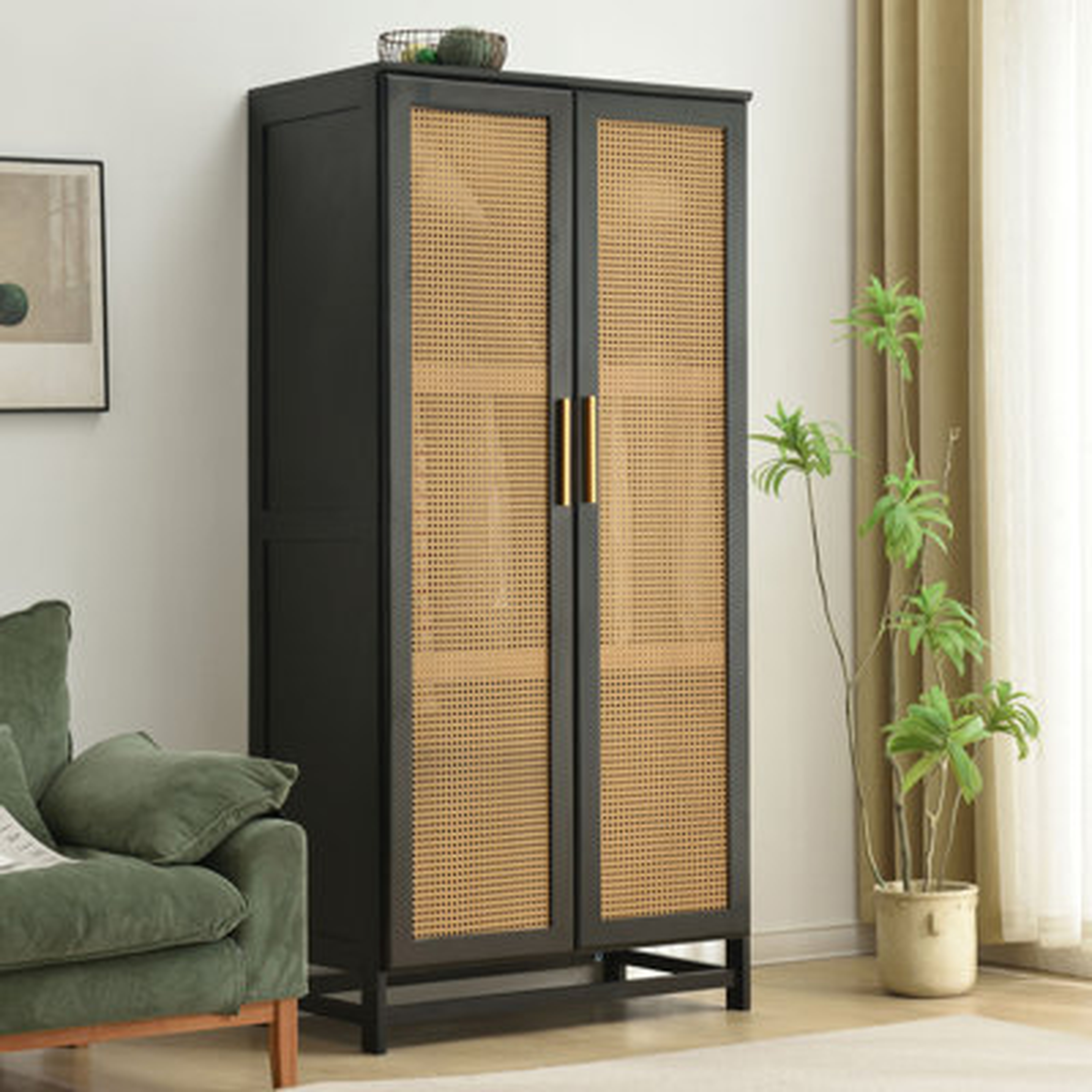 Albertha Solid Wood Wardrobe Rattan Doors - Wayfair