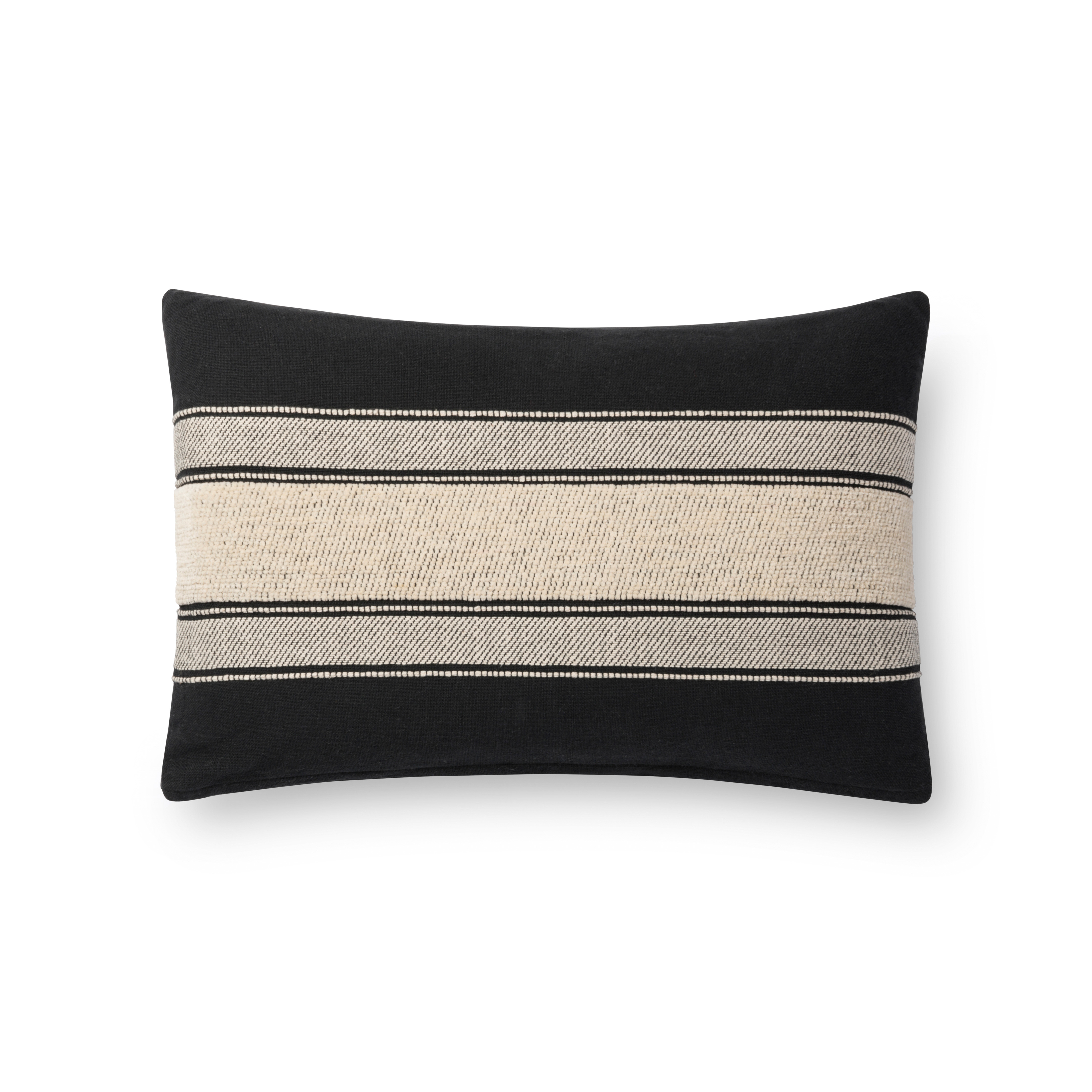 PILLOWS P1116 BLACK / IVORY 13" x 21" Cover w/Poly - Magnolia Home by Joana Gaines Crafted by Loloi Rugs