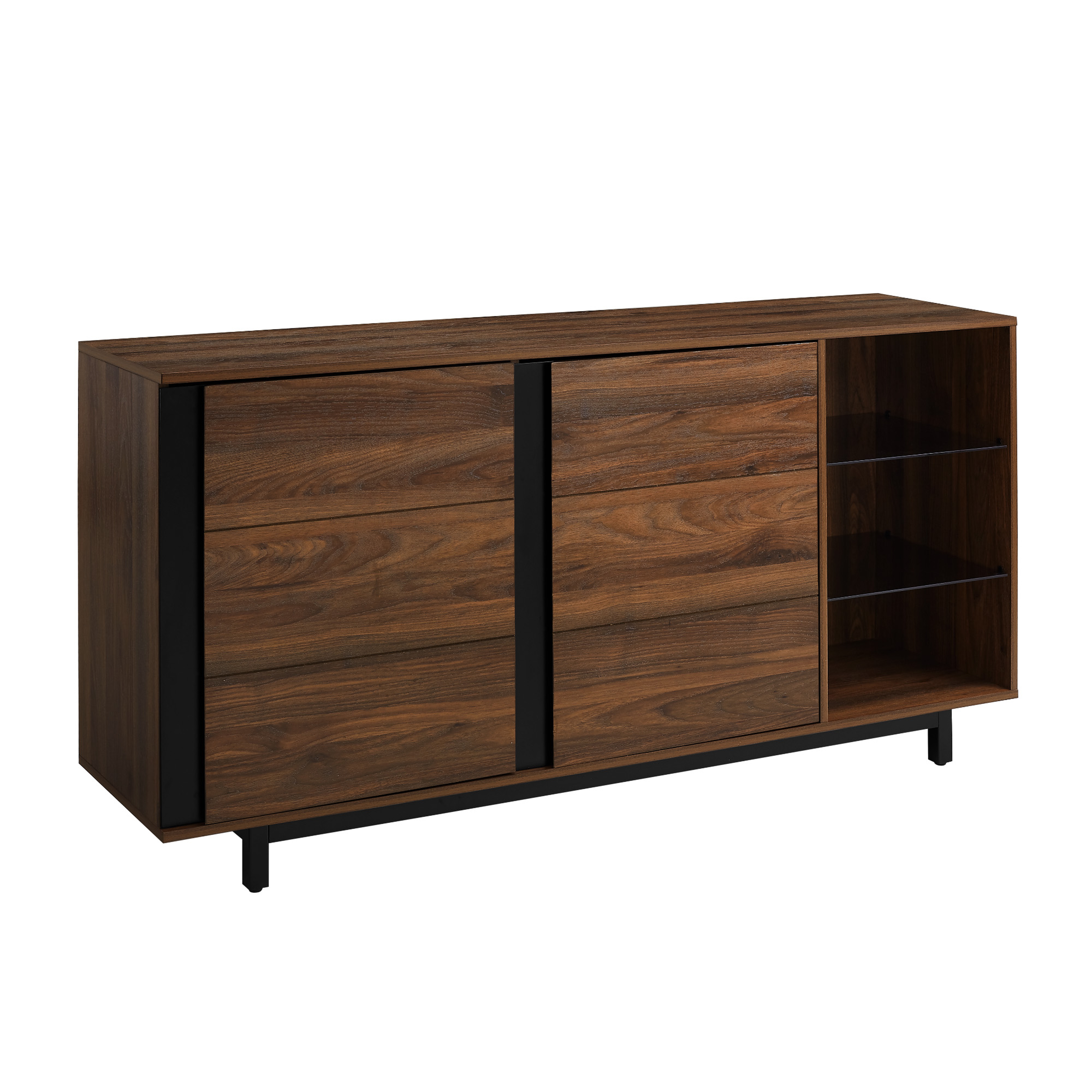 Contemporary 2 Door Smoked Glass Shelf Sideboard – Dark Walnut  - Walker Edison