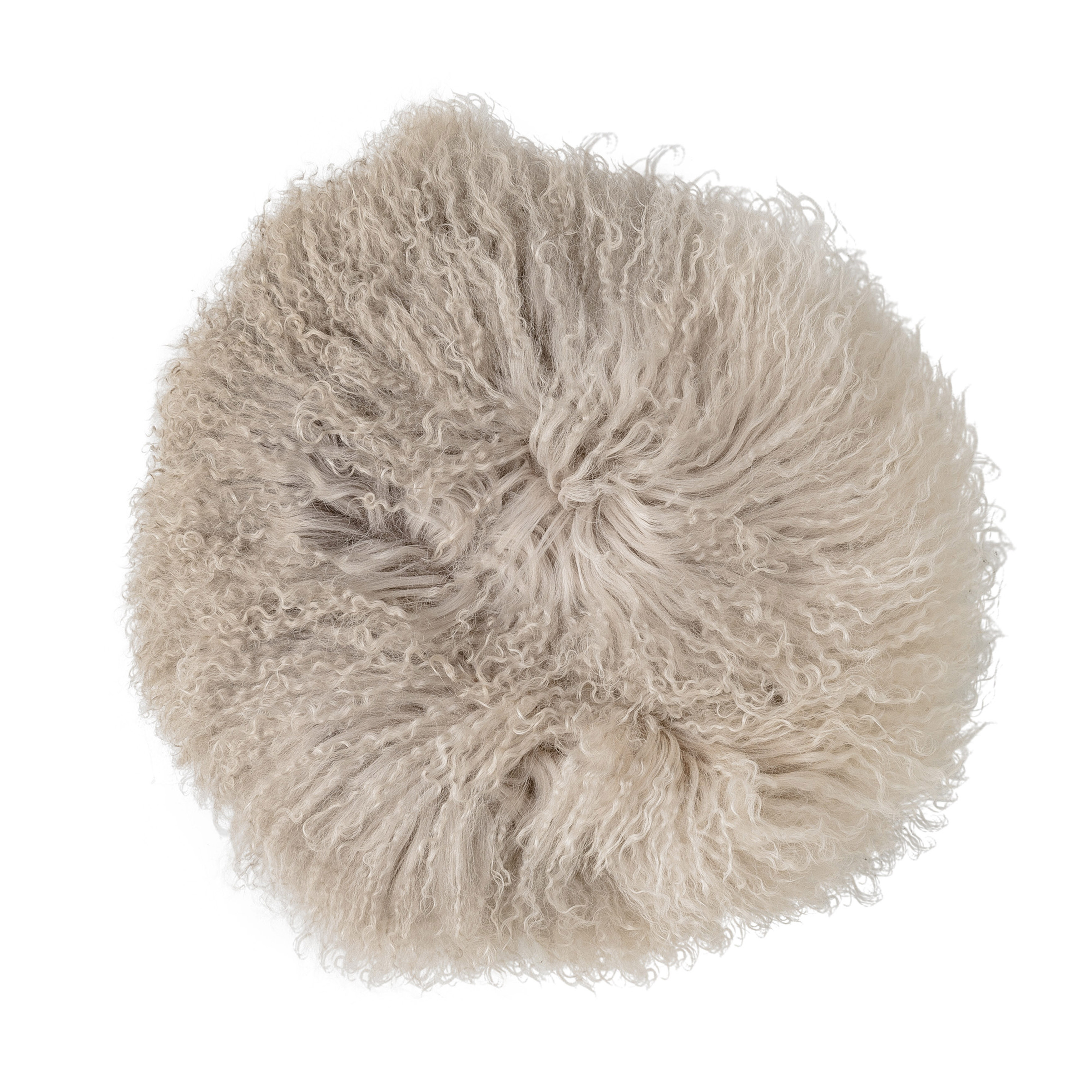 Dip Dyed Stone & Off White Round Tibetan Lamb Fur Pillow - Moss & Wilder