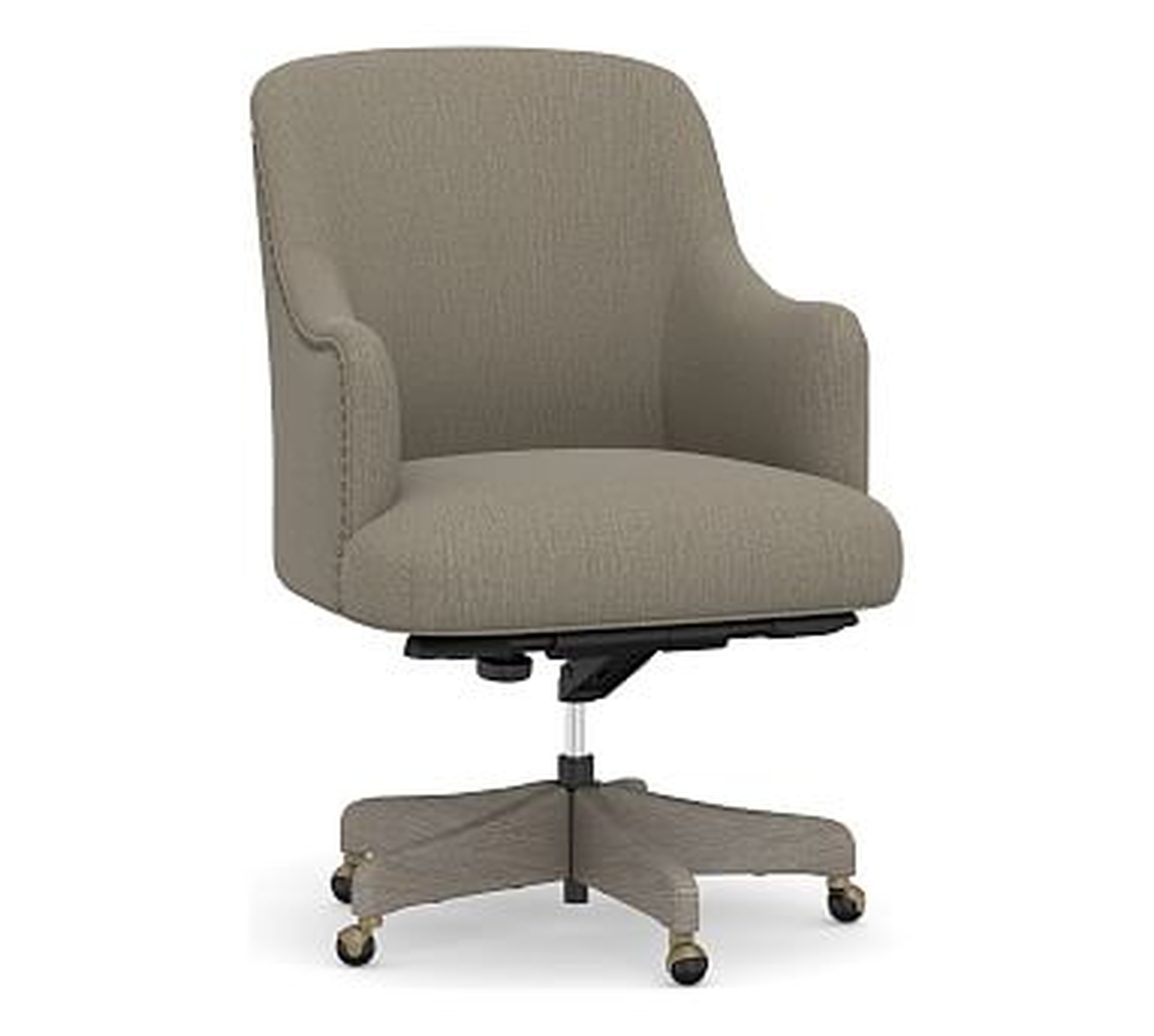 Reeves Upholstered Swivel Desk Chair, Gray Wash Base, Chenille Basketweave Taupe - Pottery Barn
