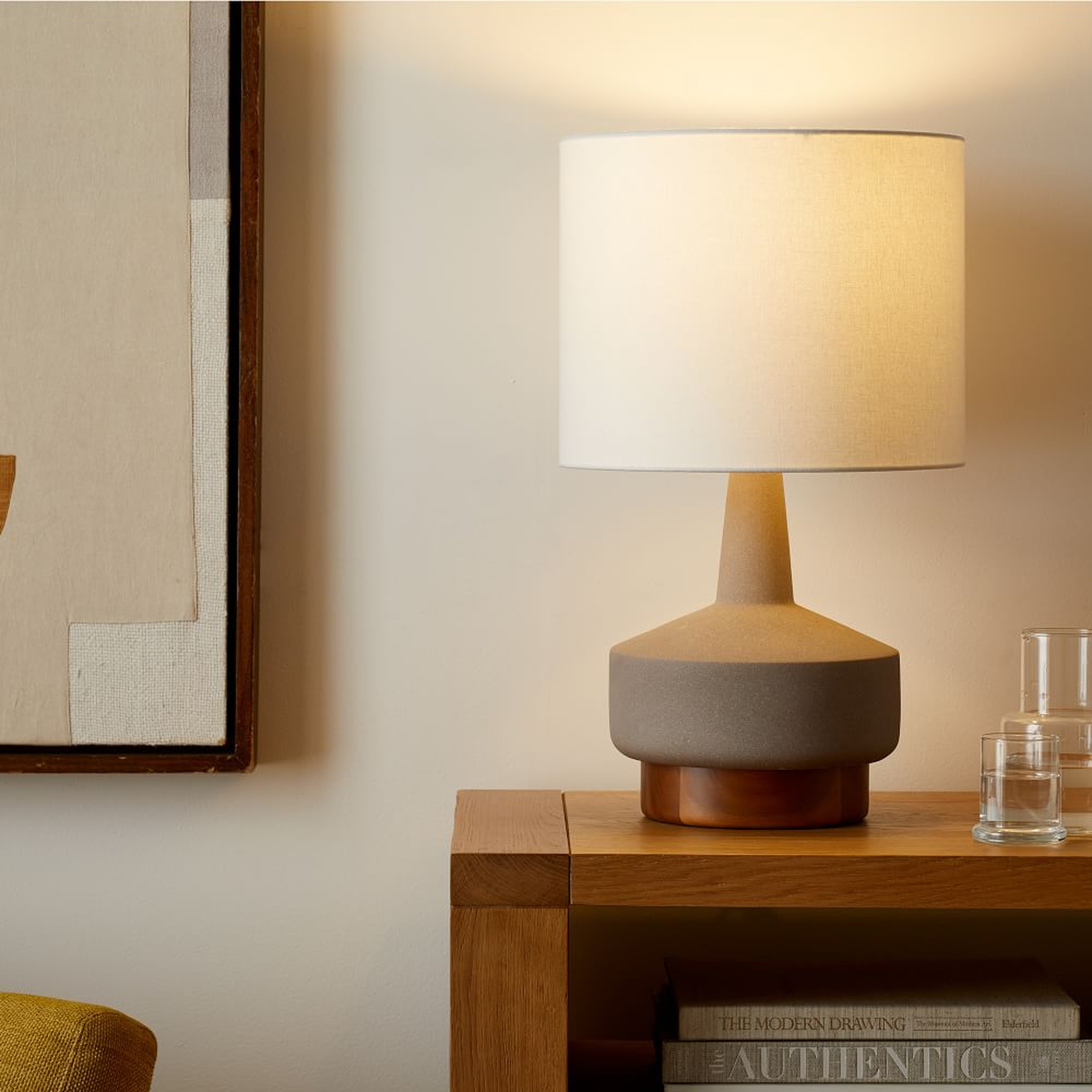 Wood & Ceramic Table Lamp, Medium, Gray - West Elm