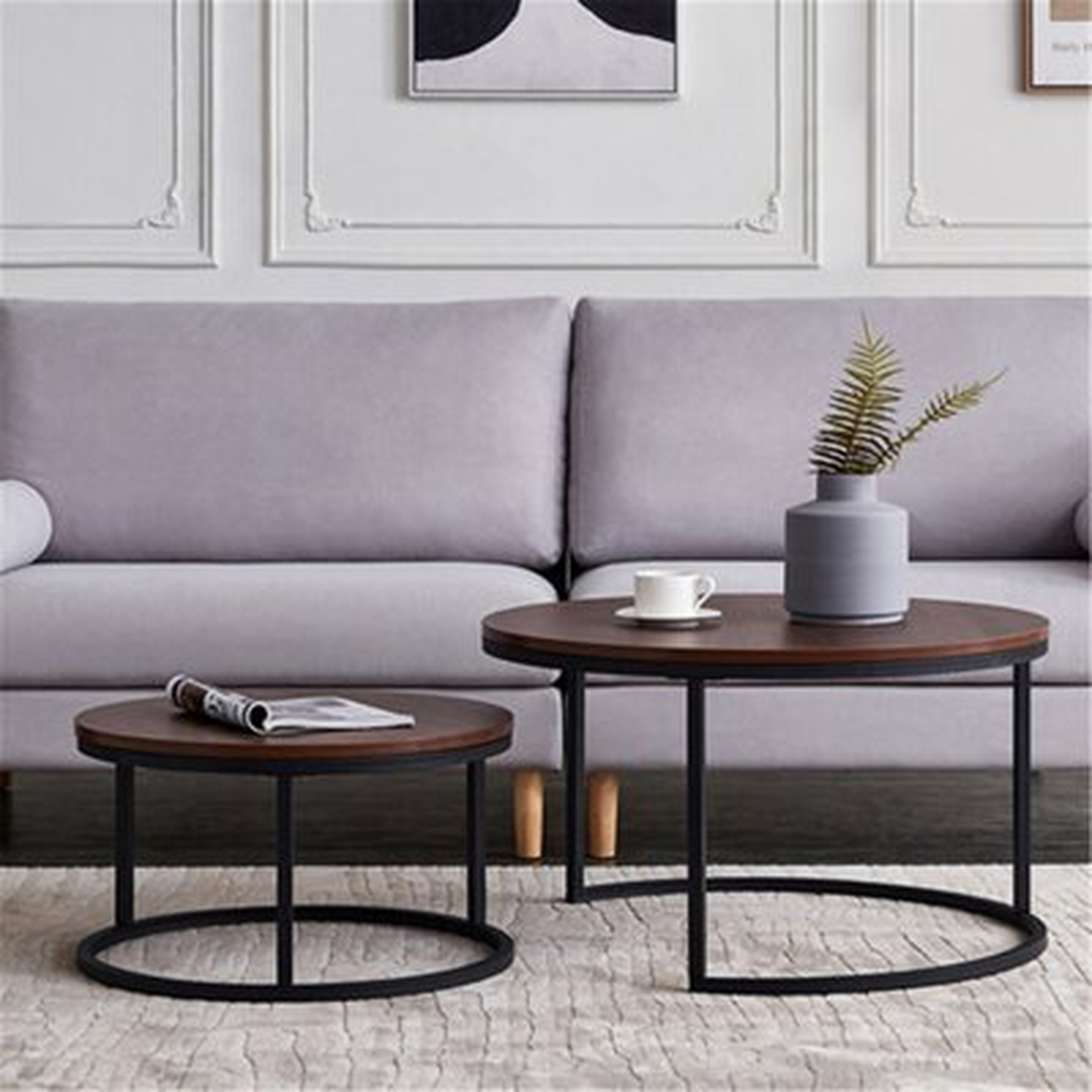 31.5" Modern Nesting Coffee Table Round,Golden Color Frame With Marble Pattern Wood - Wayfair