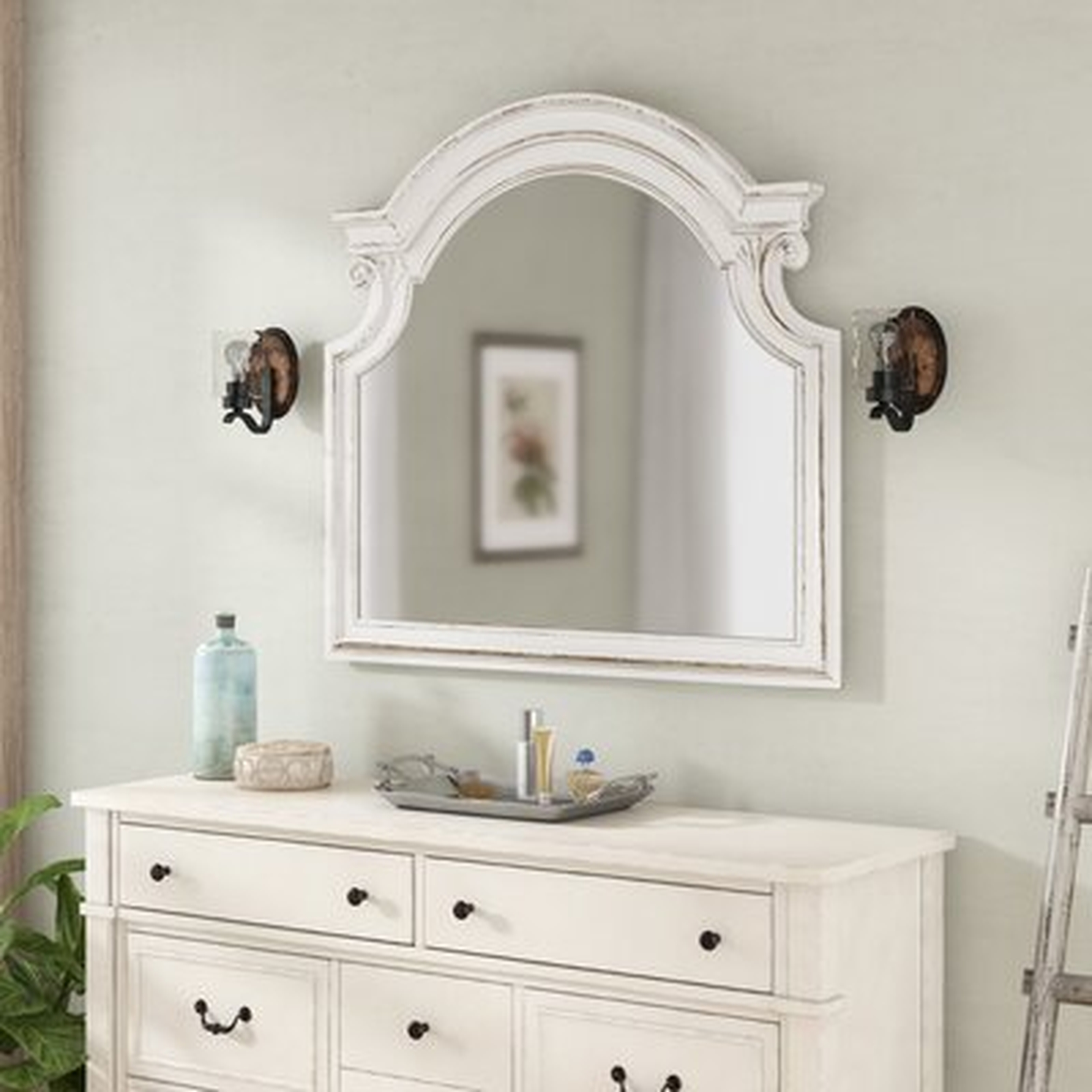 Treport Farmhouse / Country Arched Beveled Distressed Dresser Mirror - Wayfair