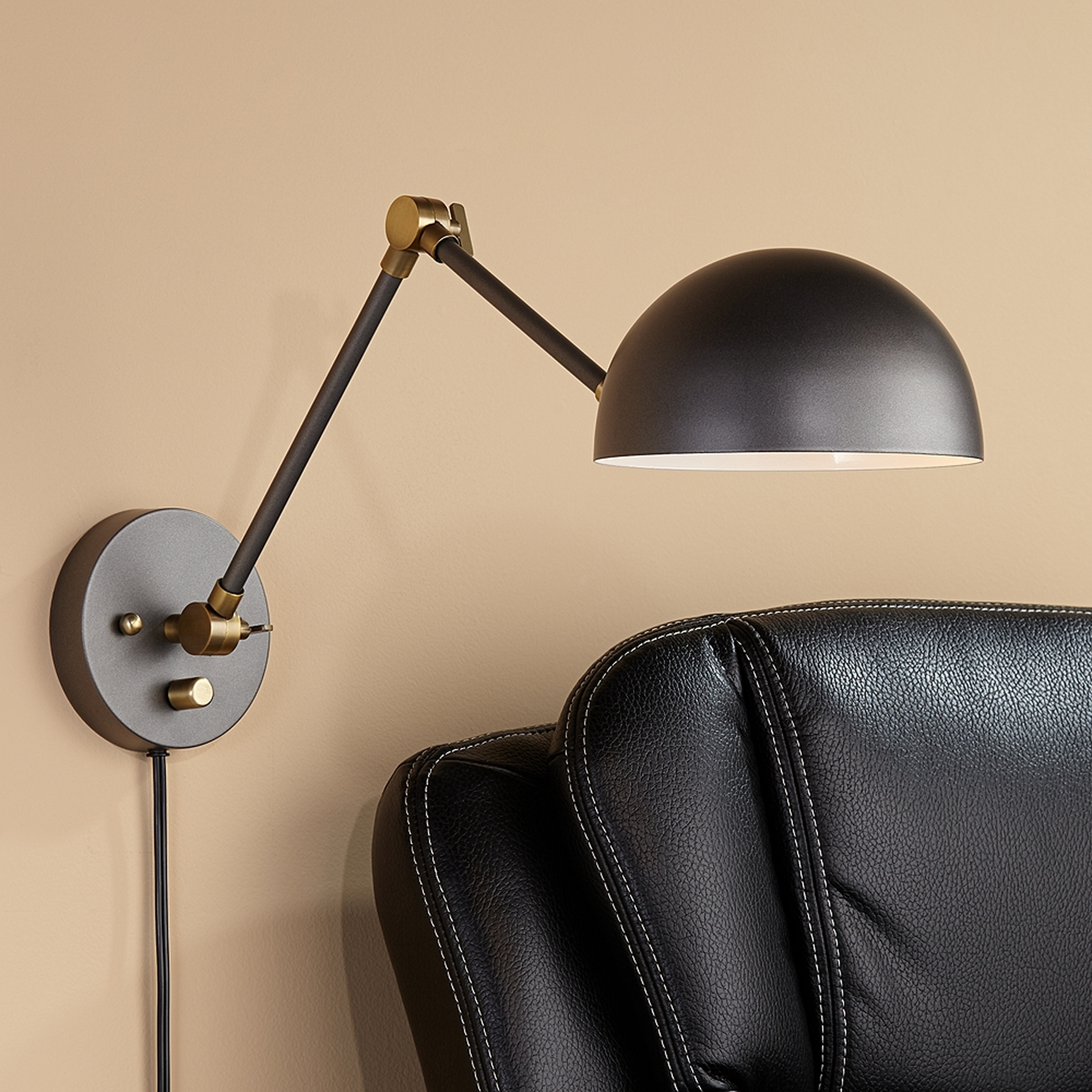 Kenora Gunmetal and Brass Plug-In Swing Arm Wall Lamp - Style # 76D36 - Lamps Plus