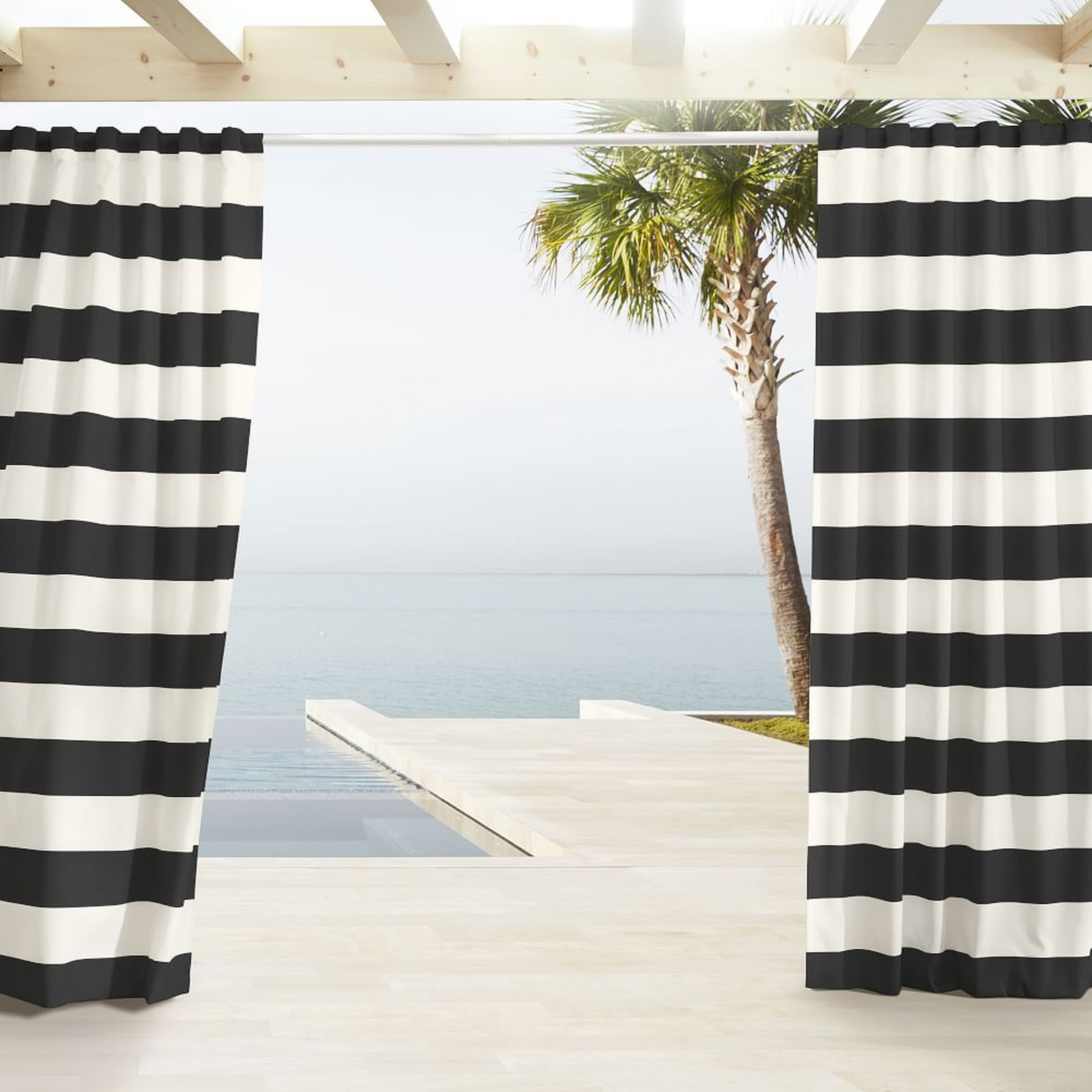 Outdoor Stripe Curtain, Black, 48"x108" - West Elm