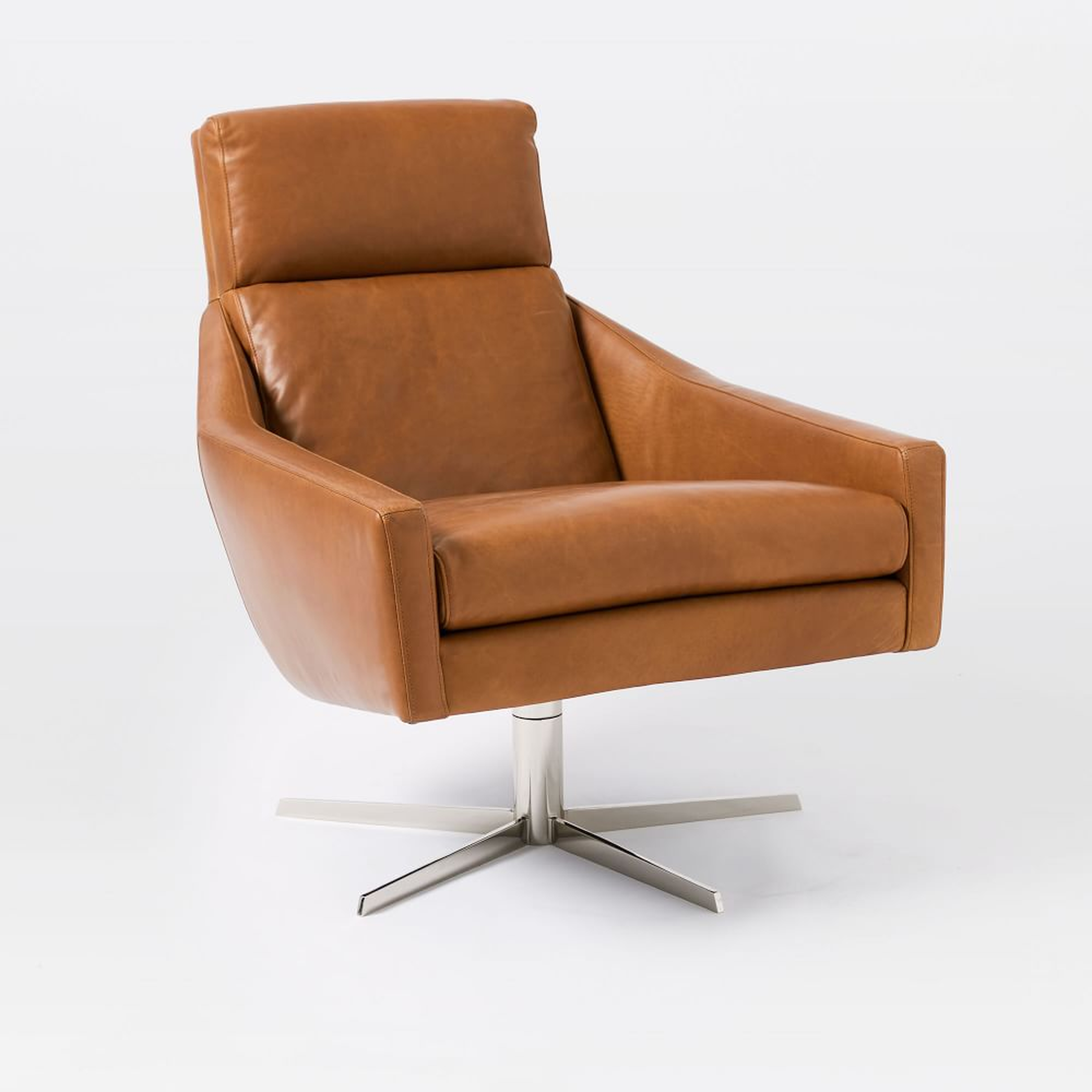 Austin Swivel Chair, Poly, Vegan Leather, Saddle, Polished Nickel - West Elm