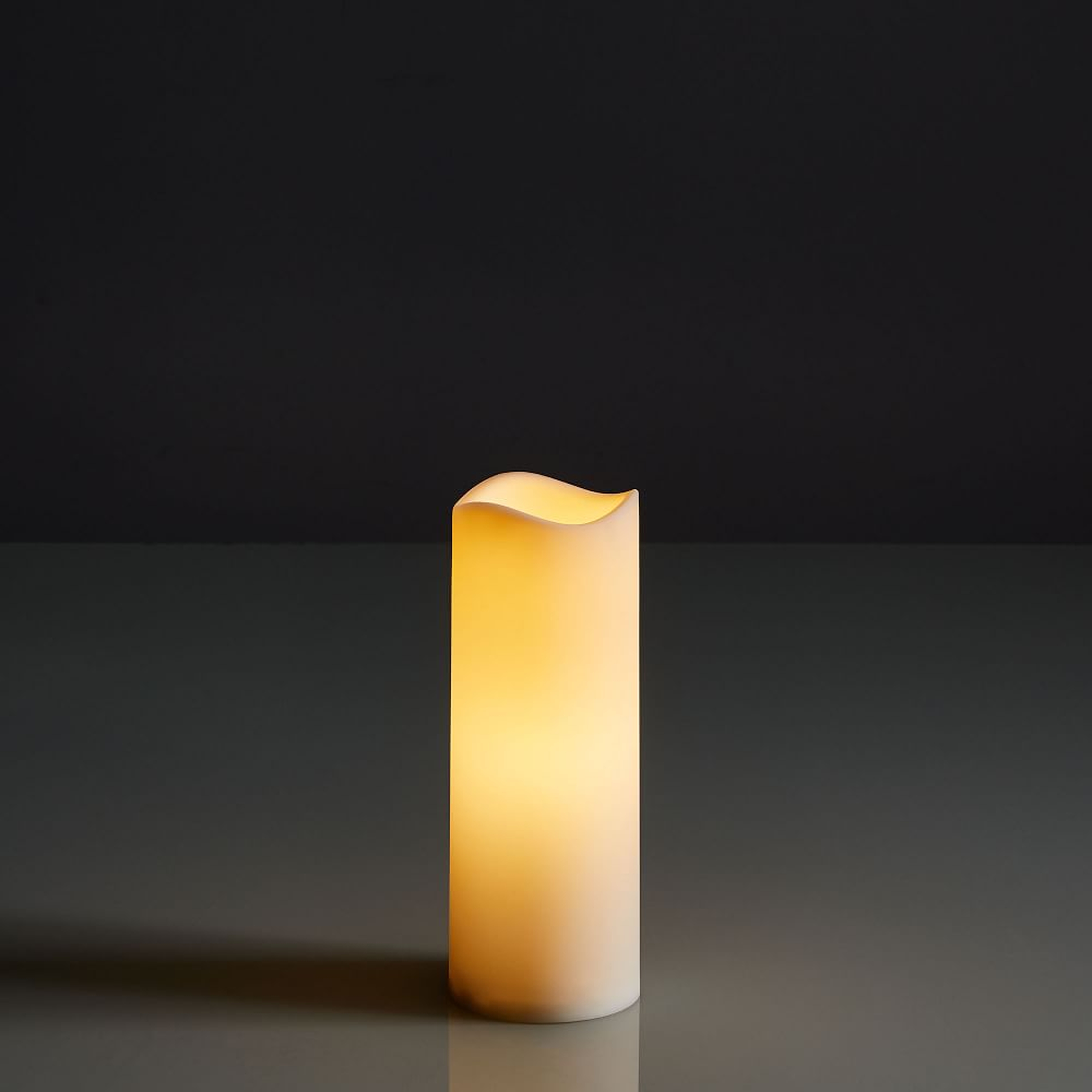 Indoor/Outdoor Flickering Flameless Pillar Candle, 3"x8", Ivory - West Elm