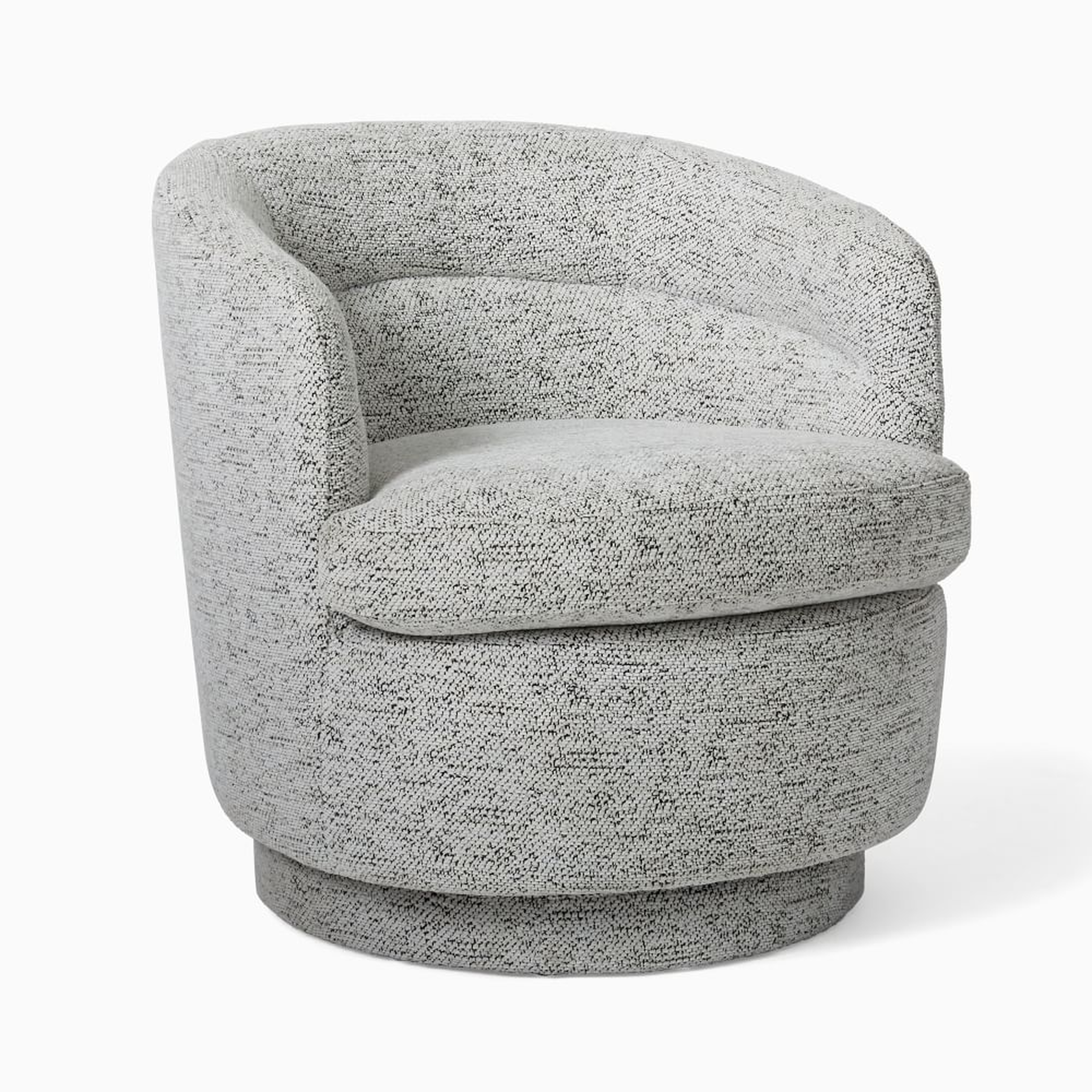 Set Of 2: Viv Channeled Swivel Chair Poly, Chunky Chenille, White, Concealed Support - West Elm