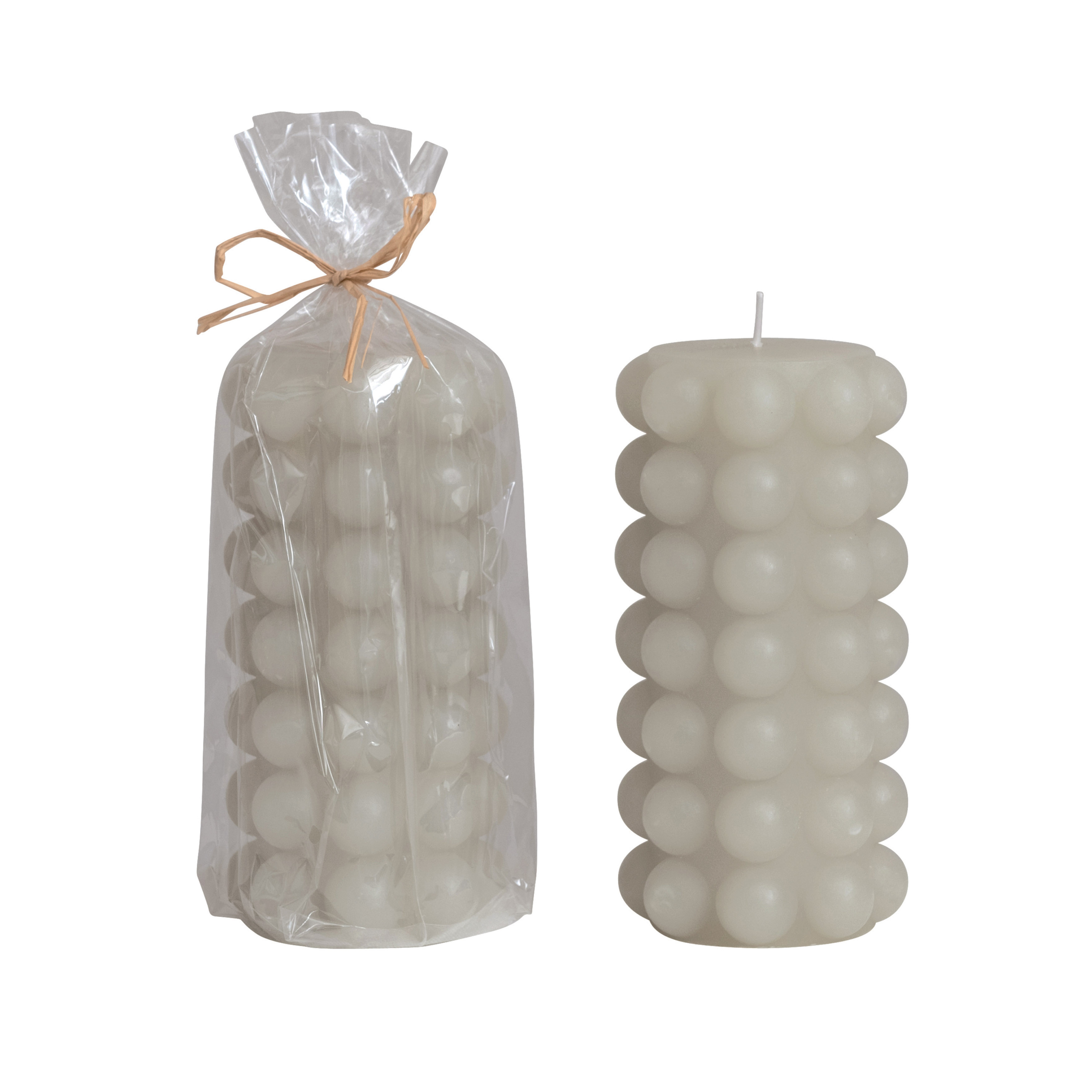  Unscented Hobnail Pillar Candle, Dove Grey - Creative Co-Op
