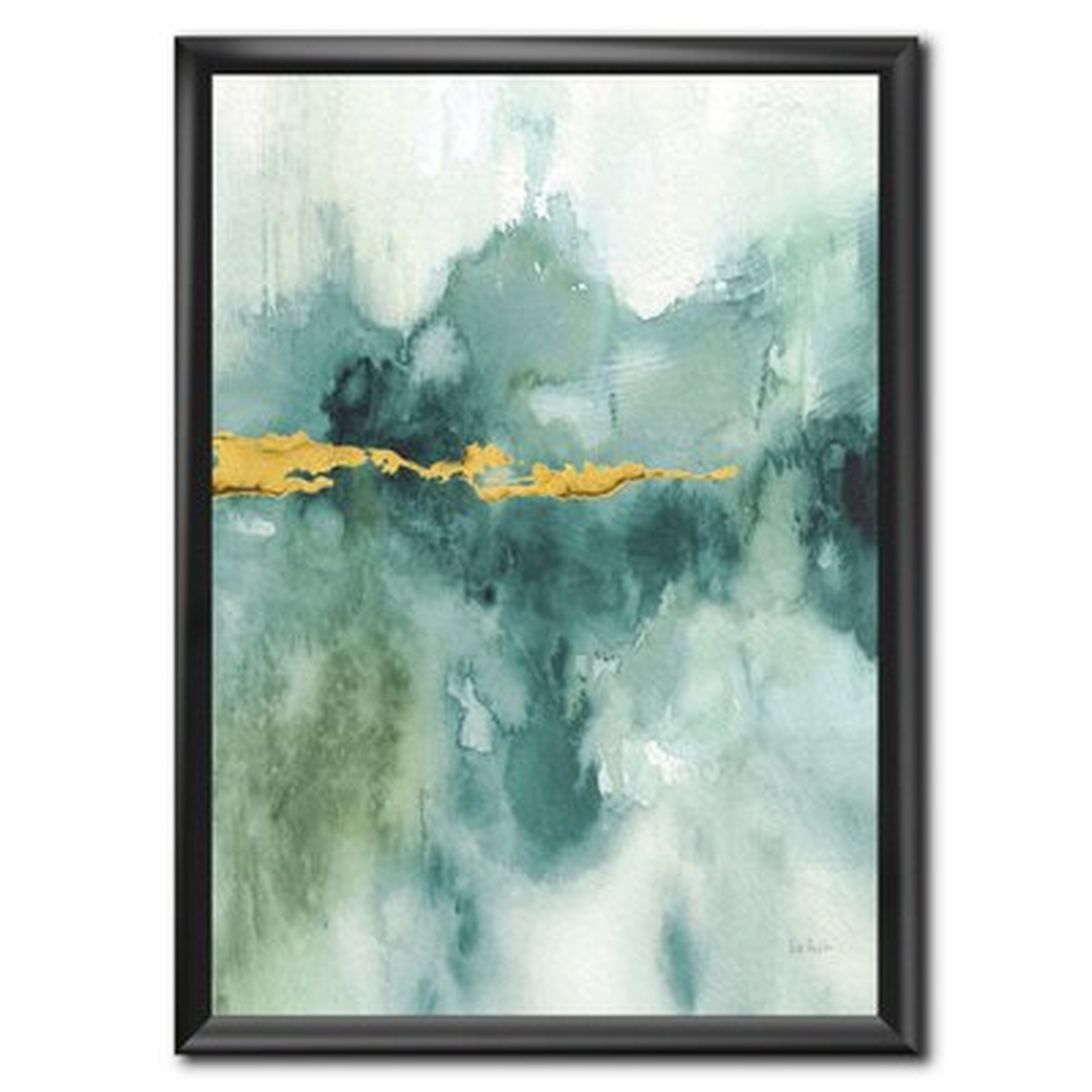 'Blue Watercolor Impression with Gold' Picture Frame Print on Canvas - Wayfair