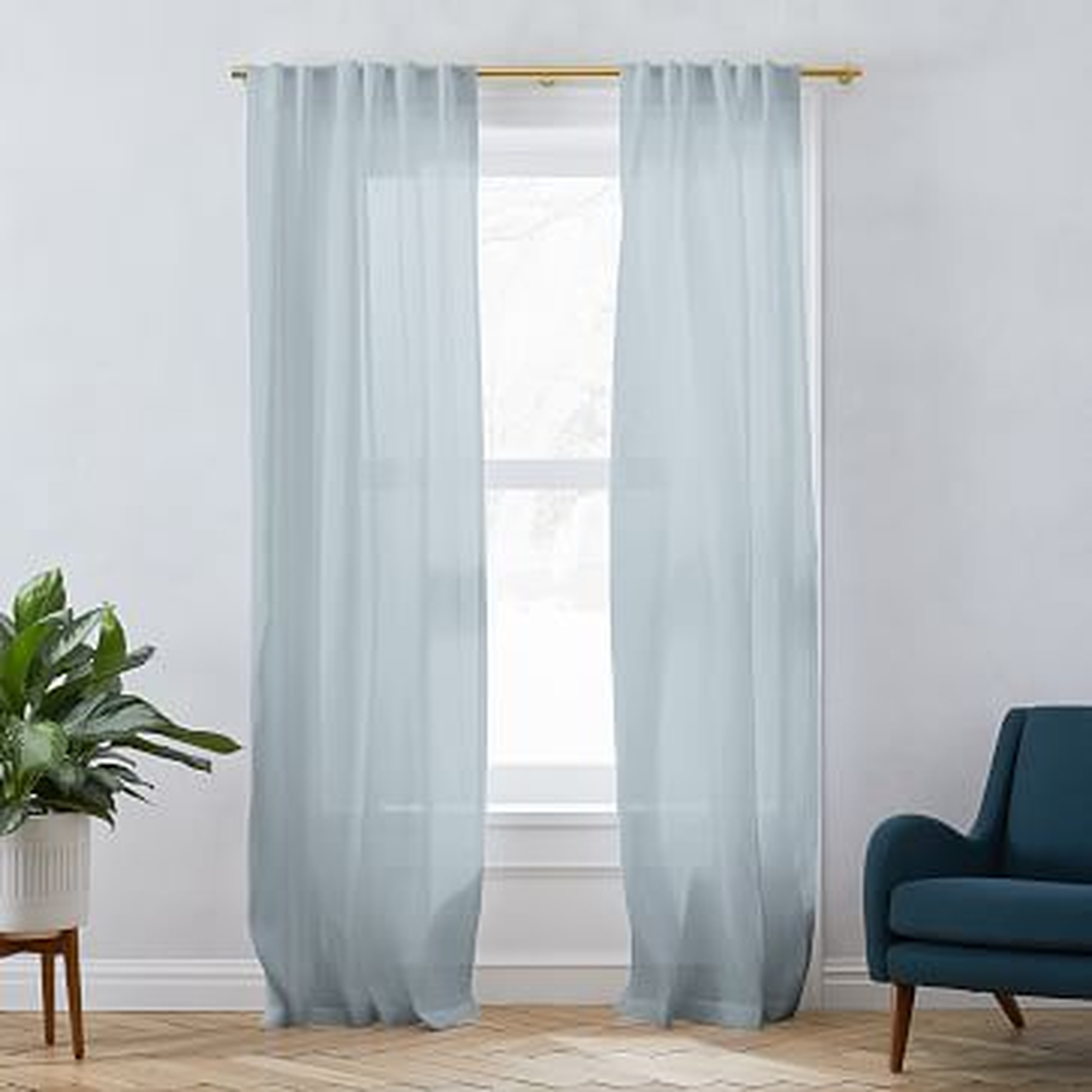 Sheer Belgian Linen Curtain Washed Blue Gemstone 48"x96" - West Elm