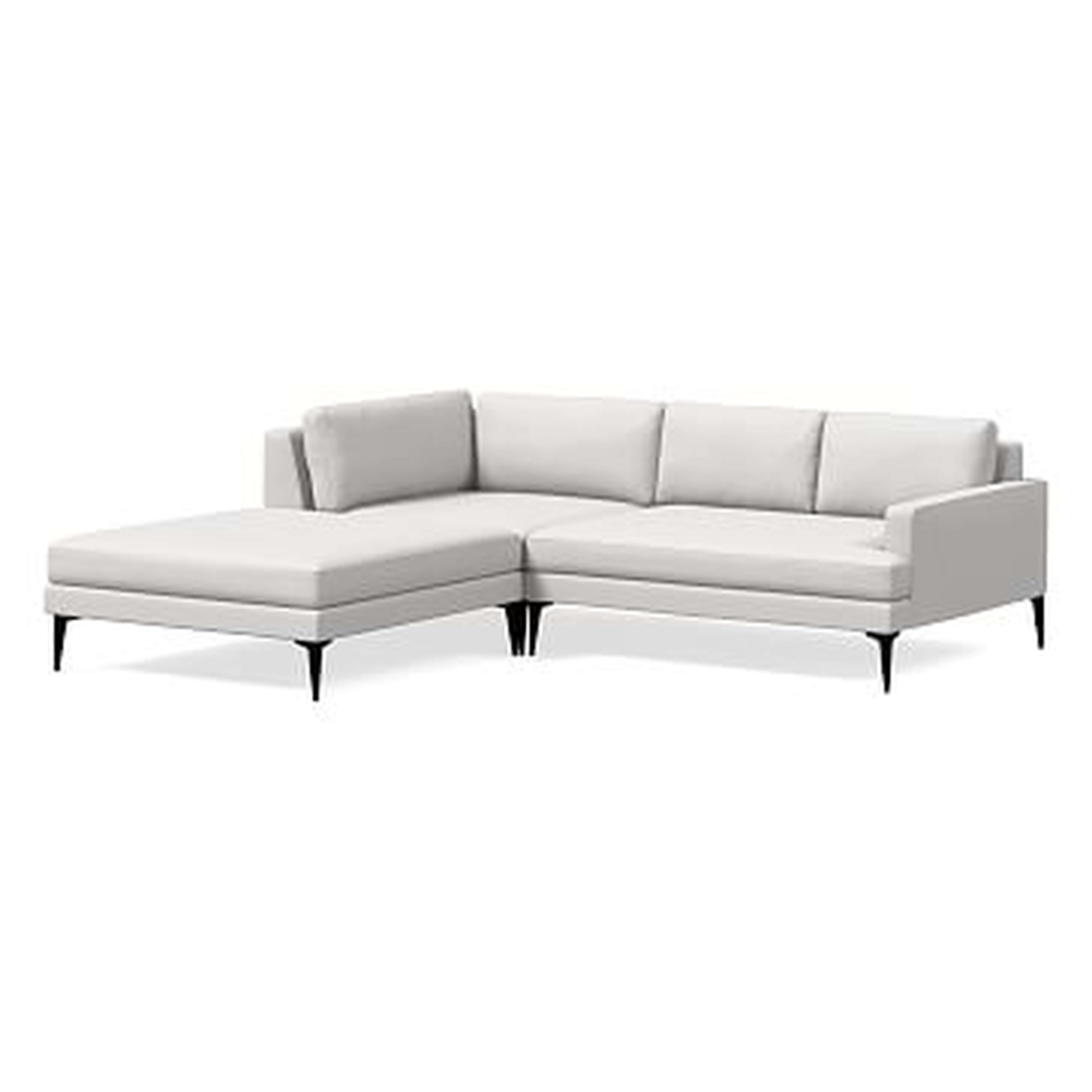 Andes Sectional Set 25: XL Right Arm 2 Seater Sofa, XL Corner, XL Ottoman, Poly, Performance Washed Canvas, White, Dark Pewter - West Elm