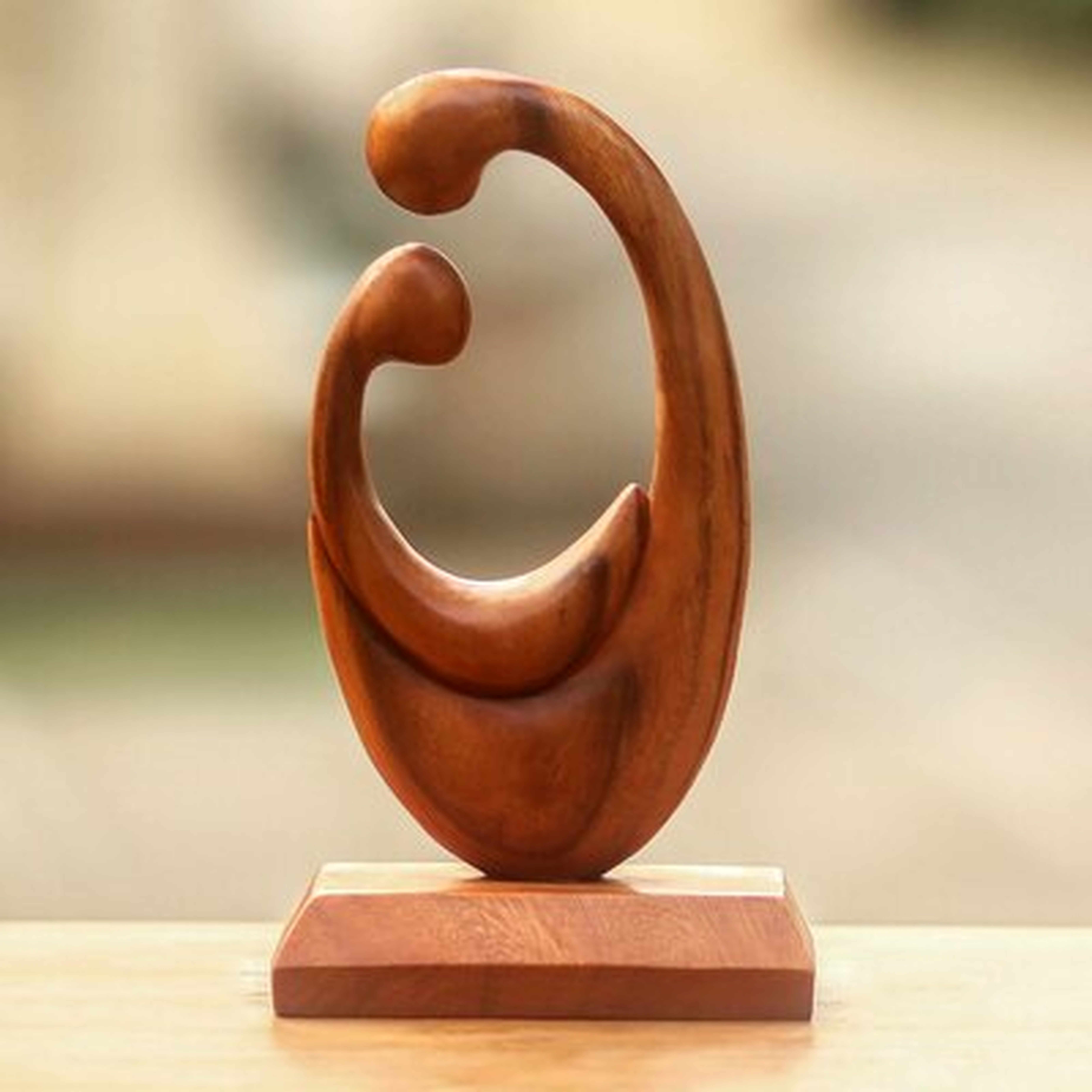 Ebonie Signed Hand Carved Mother and Child Wood Sculpture - Wayfair