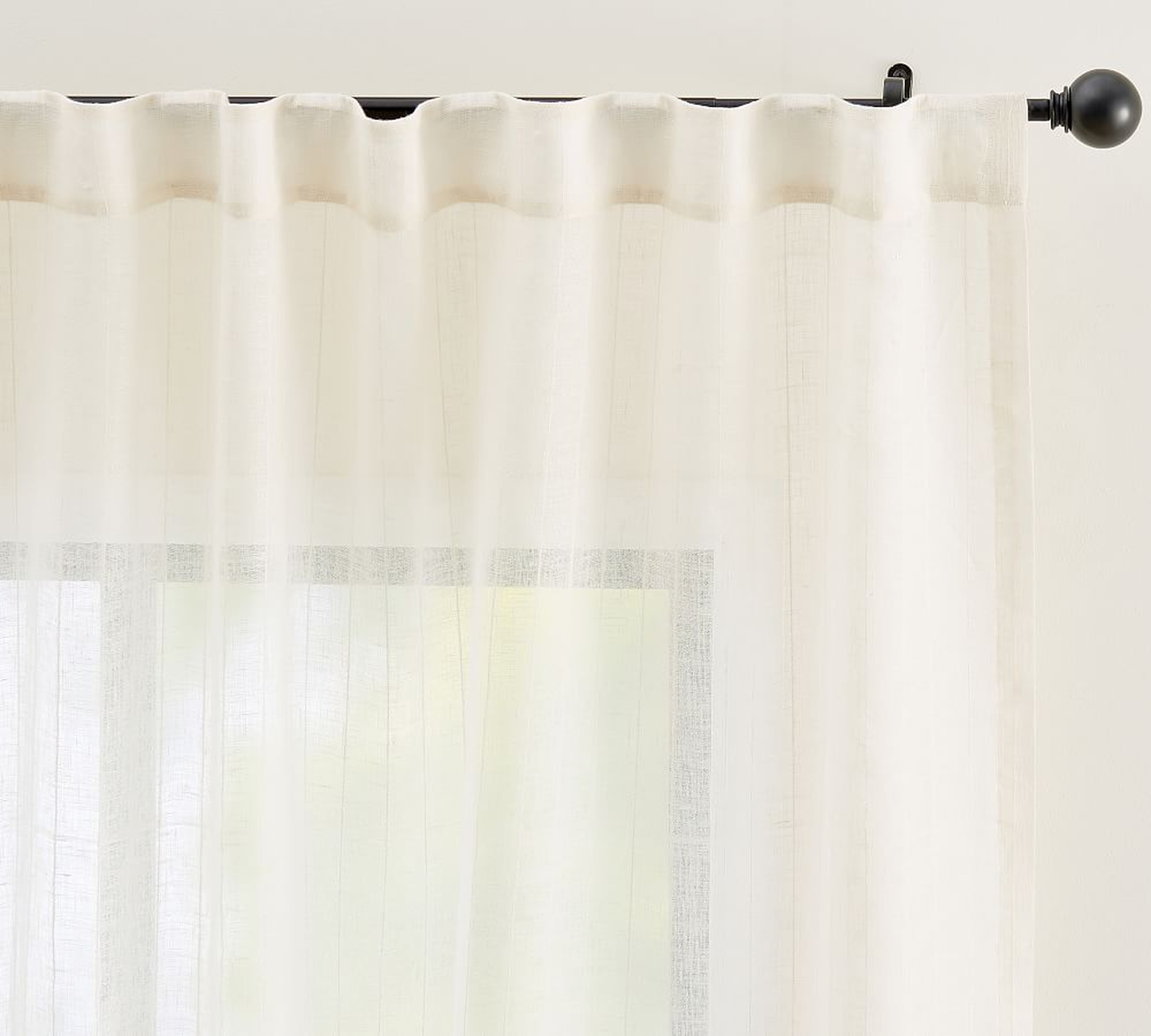 OPEN BOX Emery Pinstripe Sheer Curtain, 50 x 108", Ivory - Pottery Barn