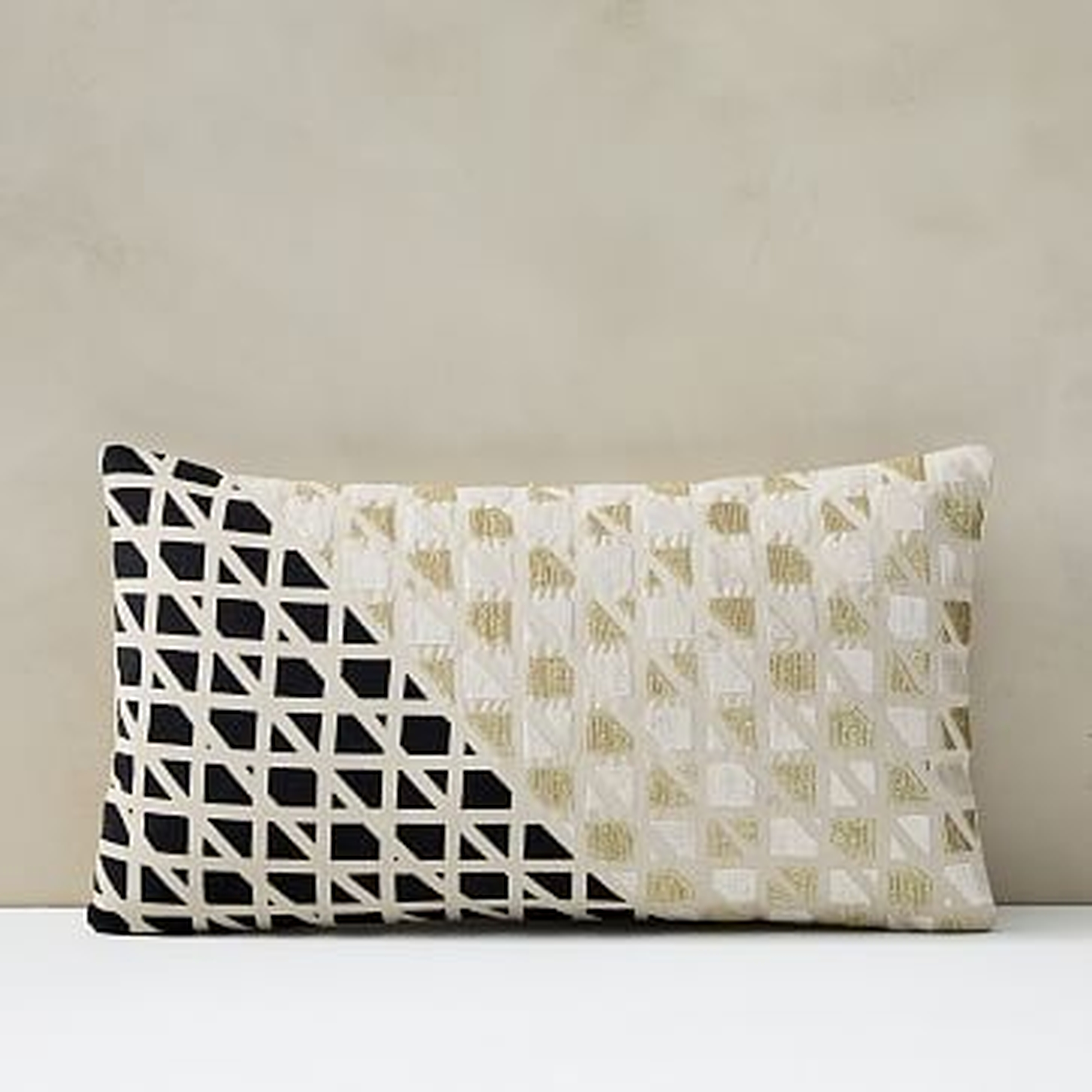 Split Grid Pillow Cover, 12"x21", Black Stone - West Elm