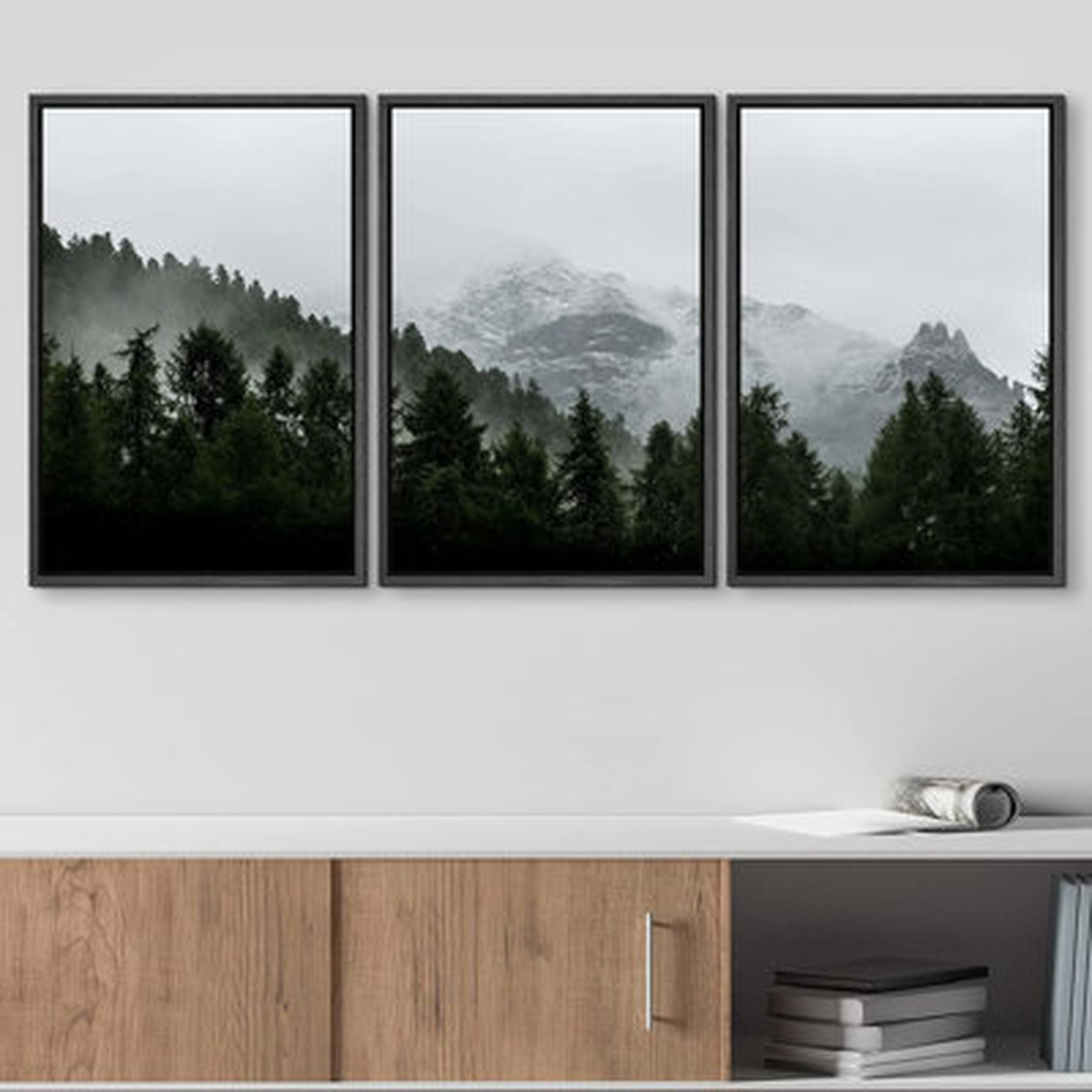 Landscape with Mountain with Fog - 3 - Piece Wrapped Canvas Photograph Print Set - Wayfair