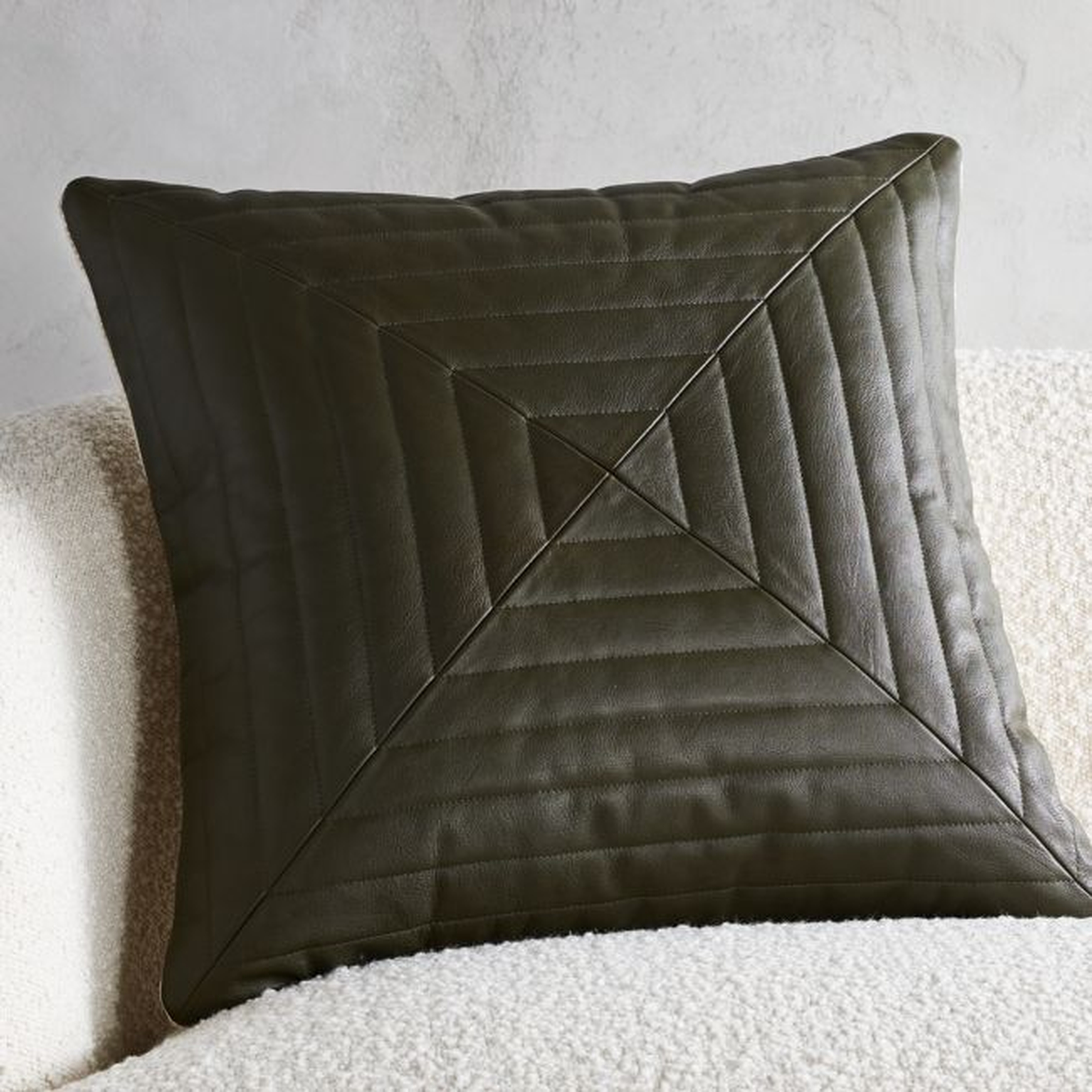 20" Odette Olive Leather Pillow with Feather-Down Insert - CB2