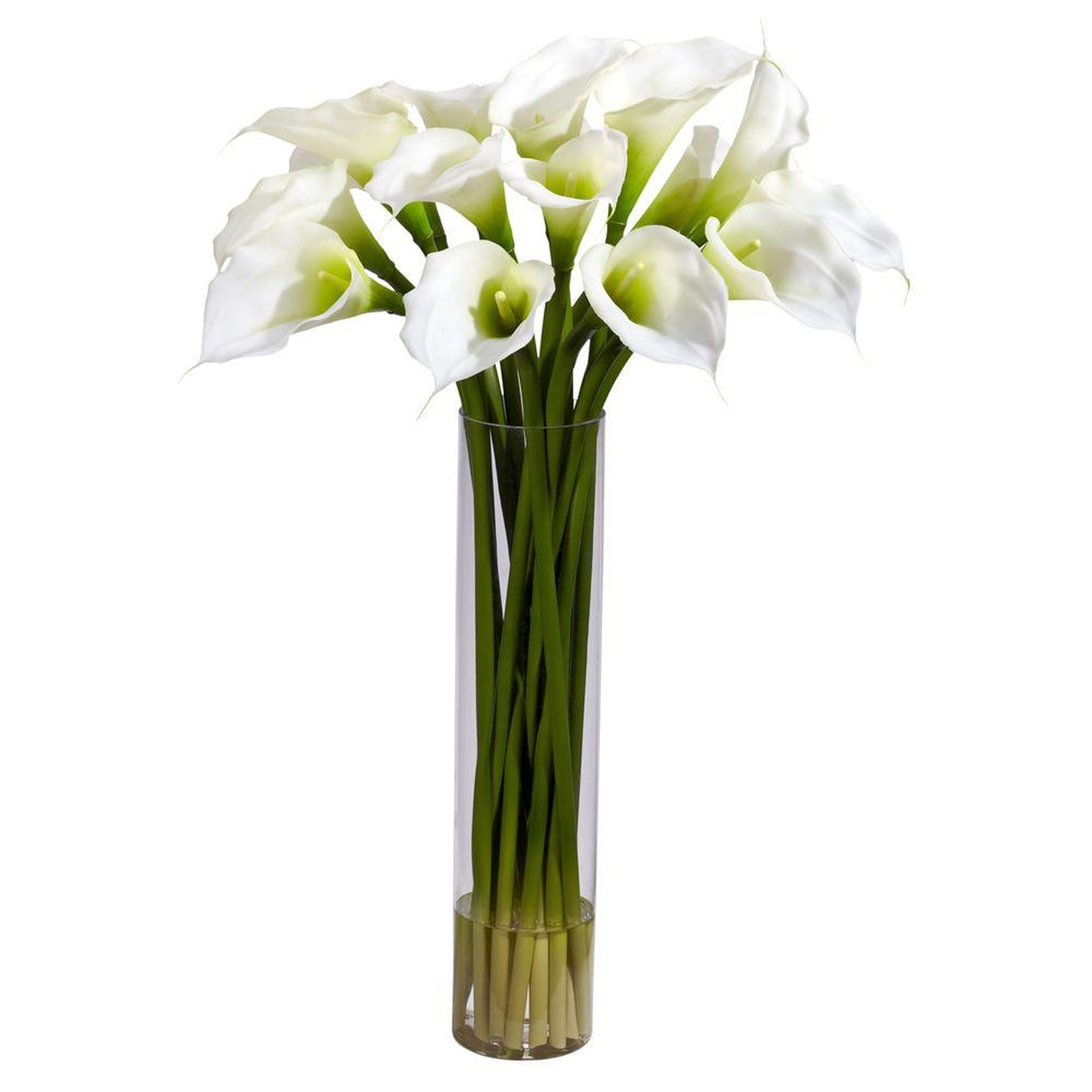 Nearly Natural 27 in. H Cream Calla Lilly with Cylinder Silk Flower Arrangement - Home Depot