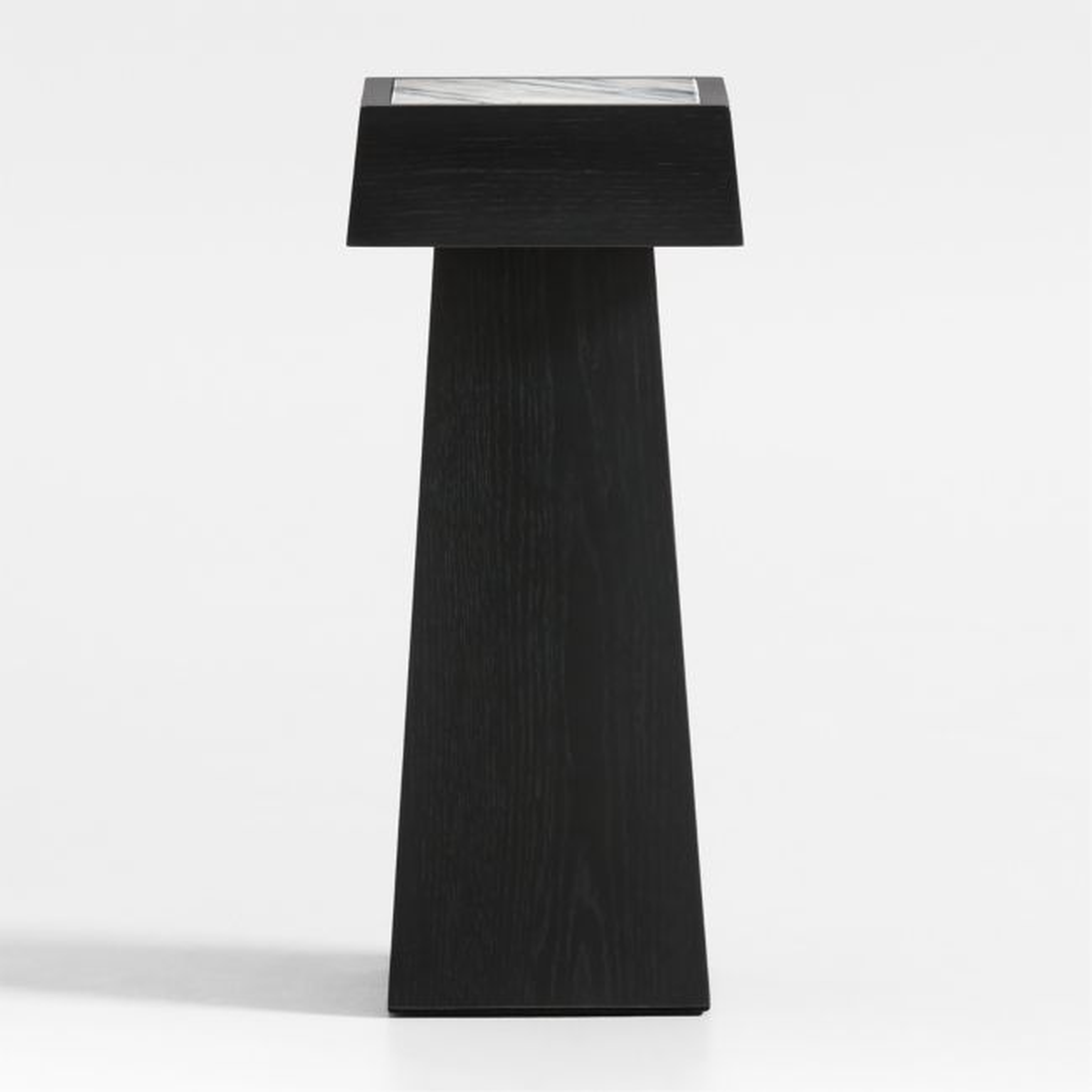 Seriana Charcoal Oak Wood and Marble Square Pedestal End Table - Crate and Barrel