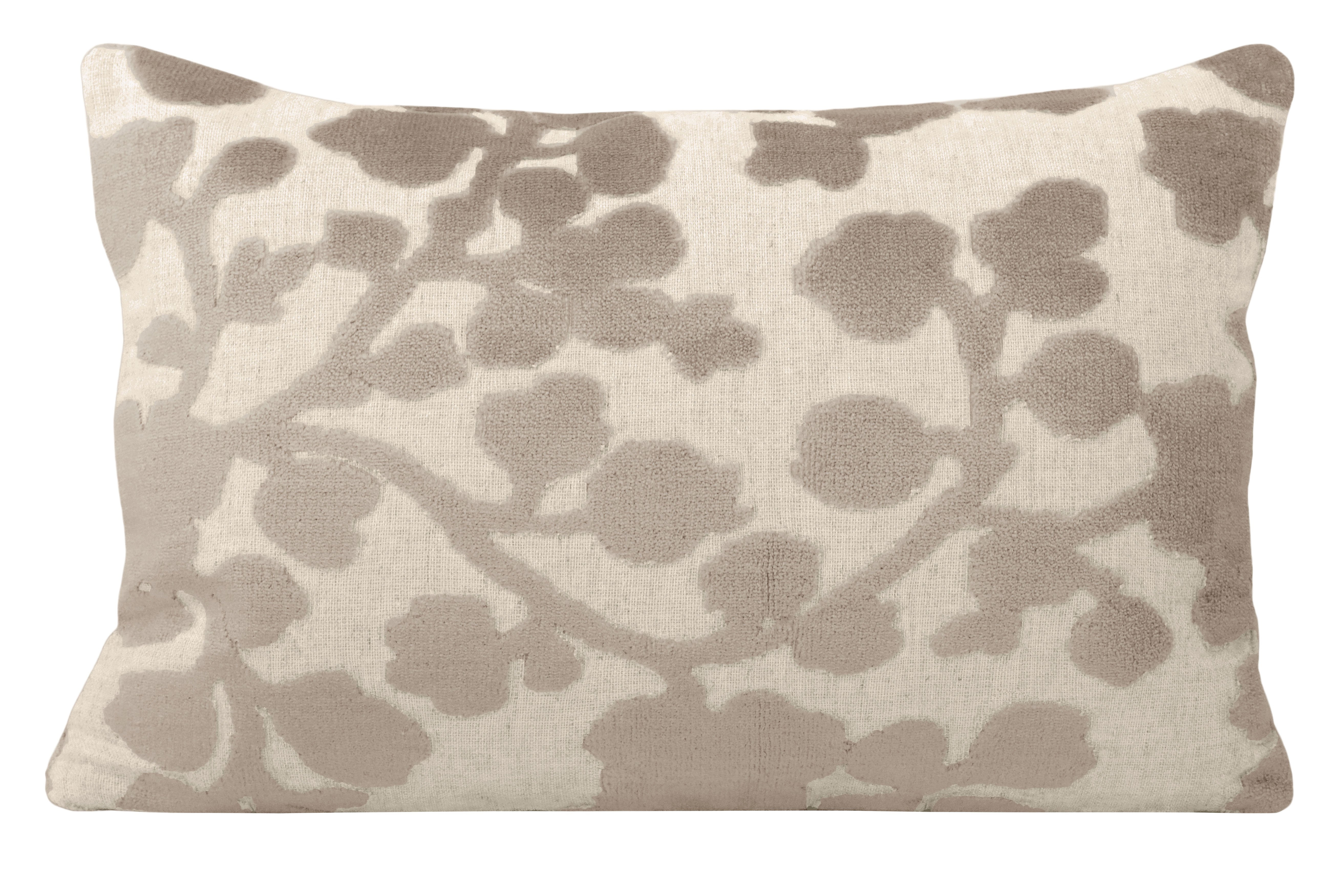 Blossom Cut Velvet Lumbar Pillow Cover, Stone, 12" x 18" - Little Design Company