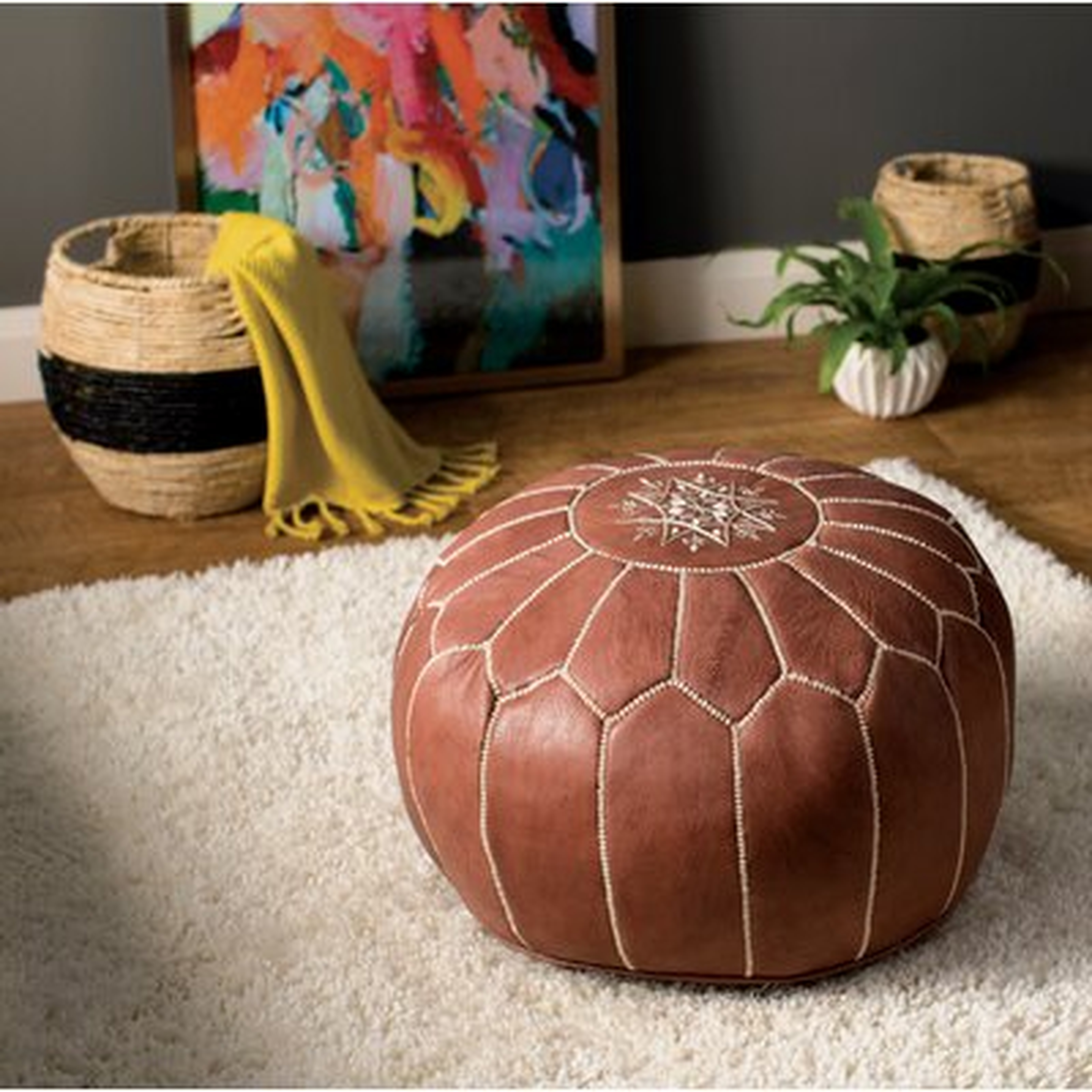 Richard 20" Wide Round Floral Pouf Ottoman - AllModern