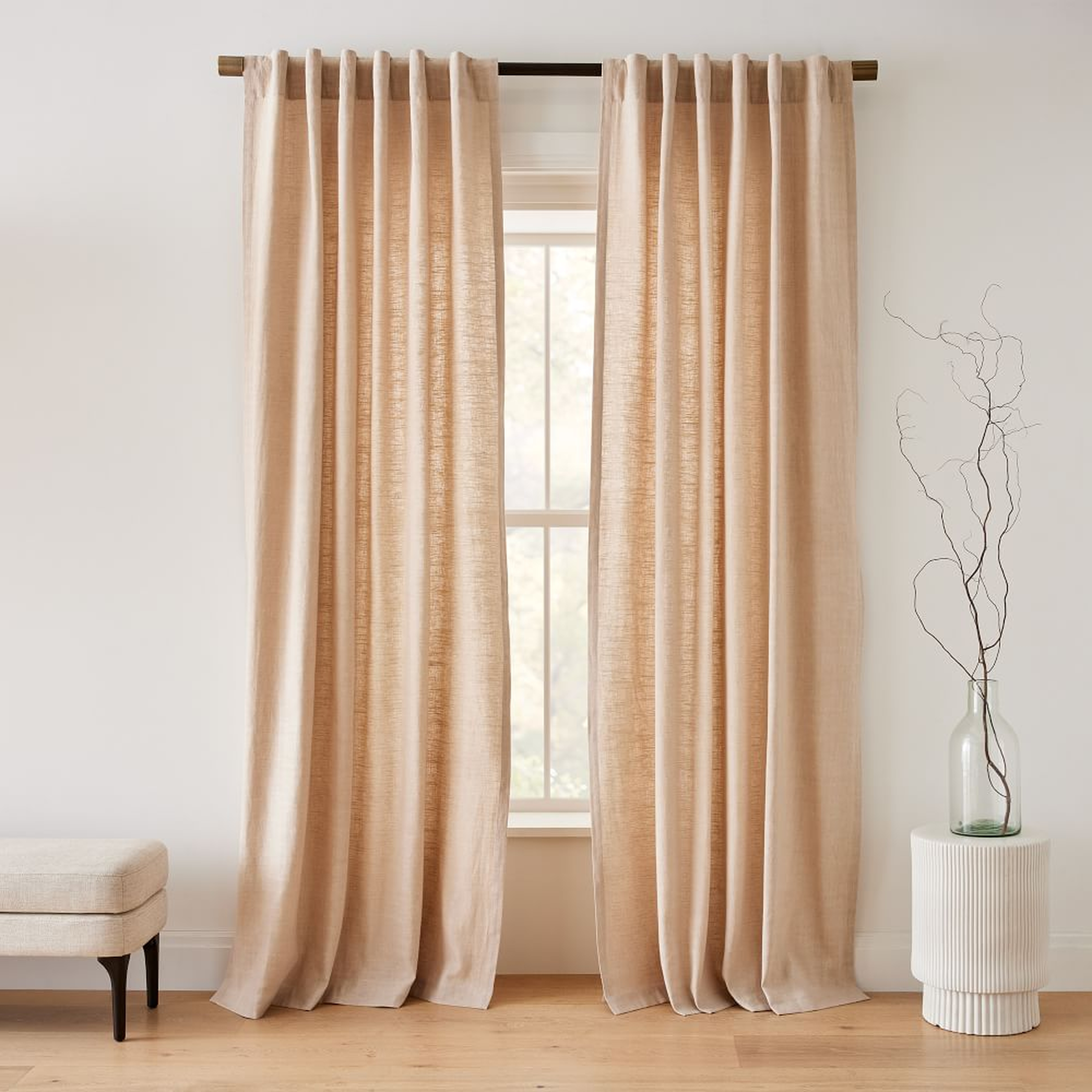 Textured Luxe Linen Curtain, Sand, 48"x108", Set of 2 - West Elm
