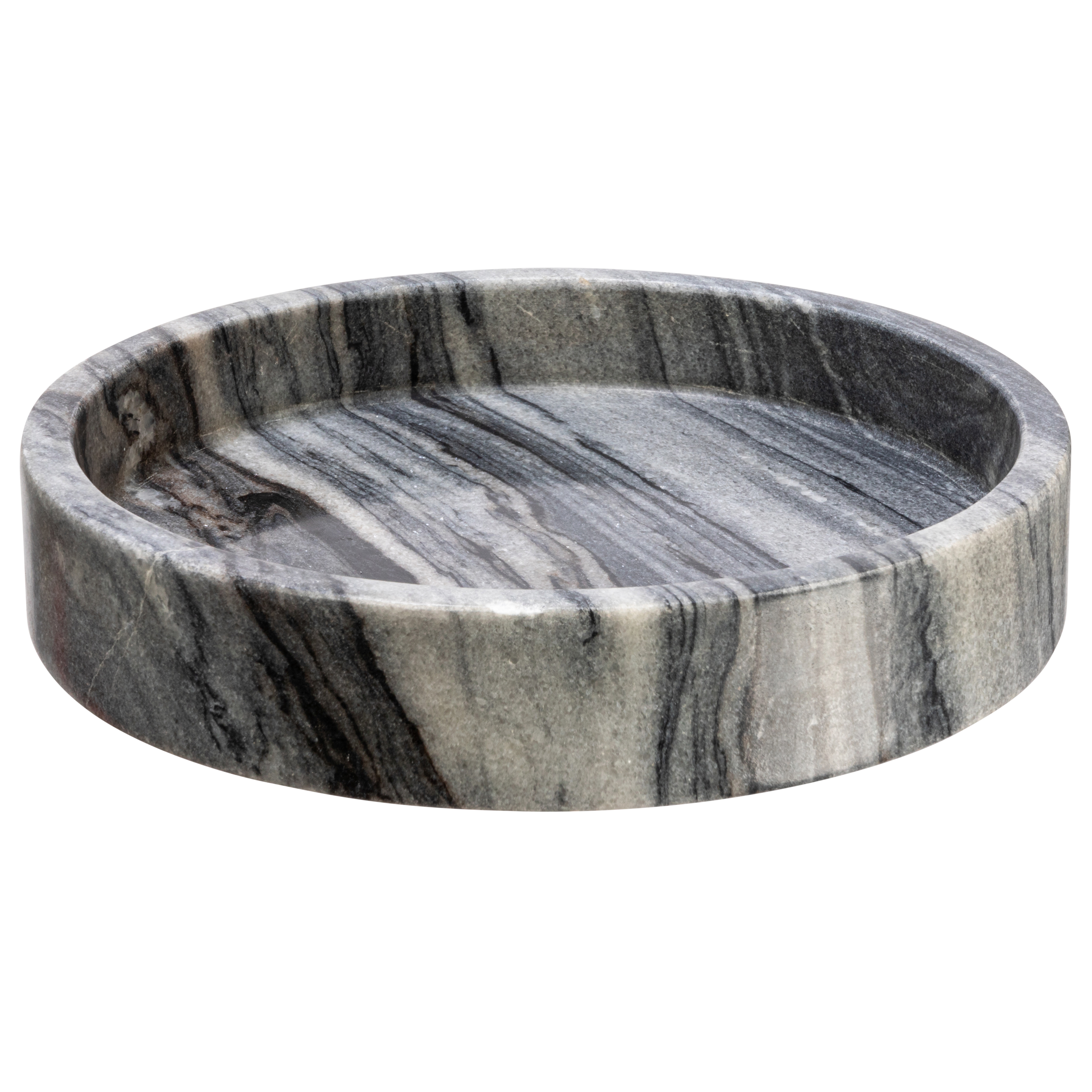 Modern Round Marble Tray with Raised Edge, Grey - Creative Co-Op