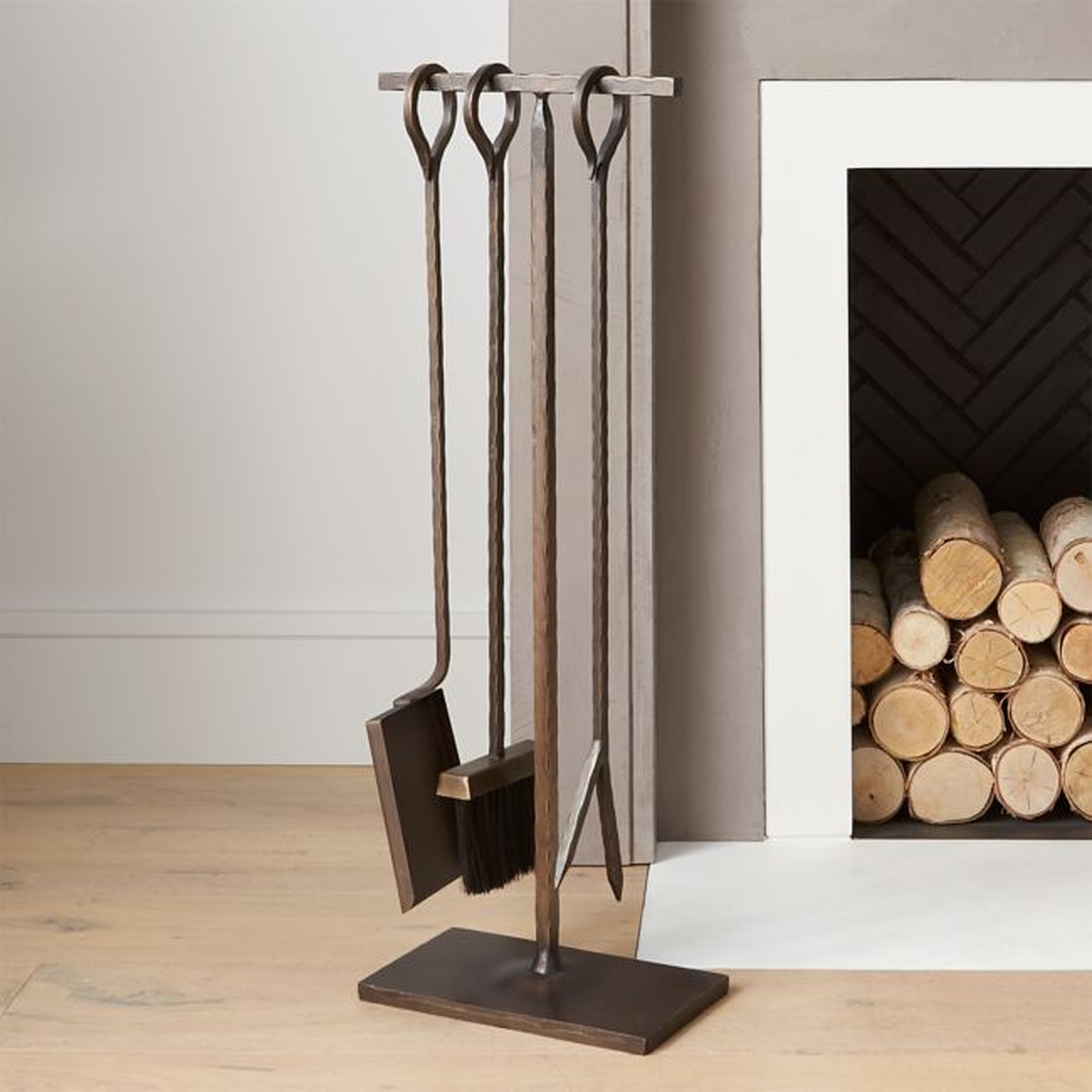 Antiqued Brass Fireplace Tool Set - Crate and Barrel