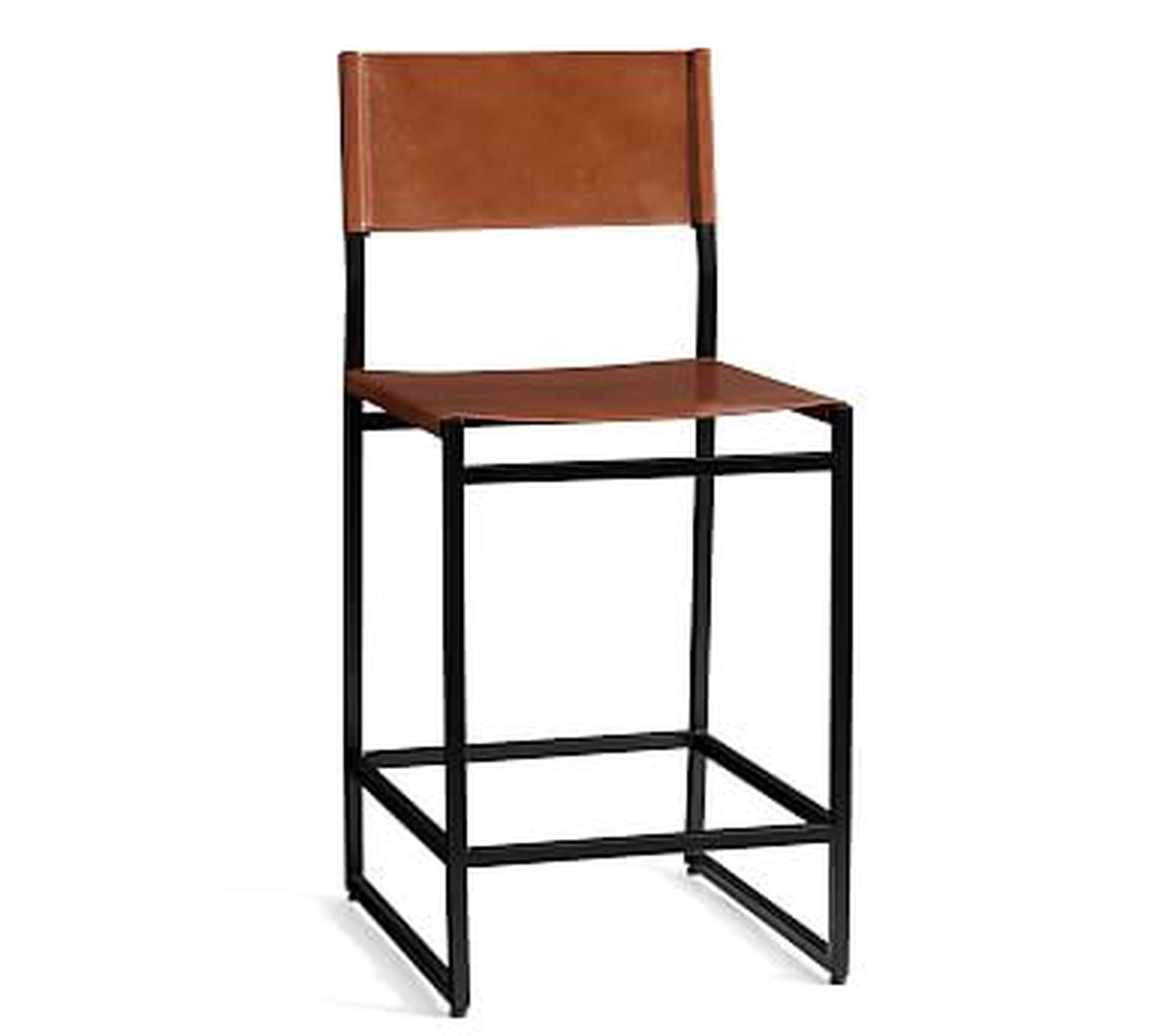 Hardy Leather Counter Stool, Bronze/Saddle Tan Leather - Pottery Barn