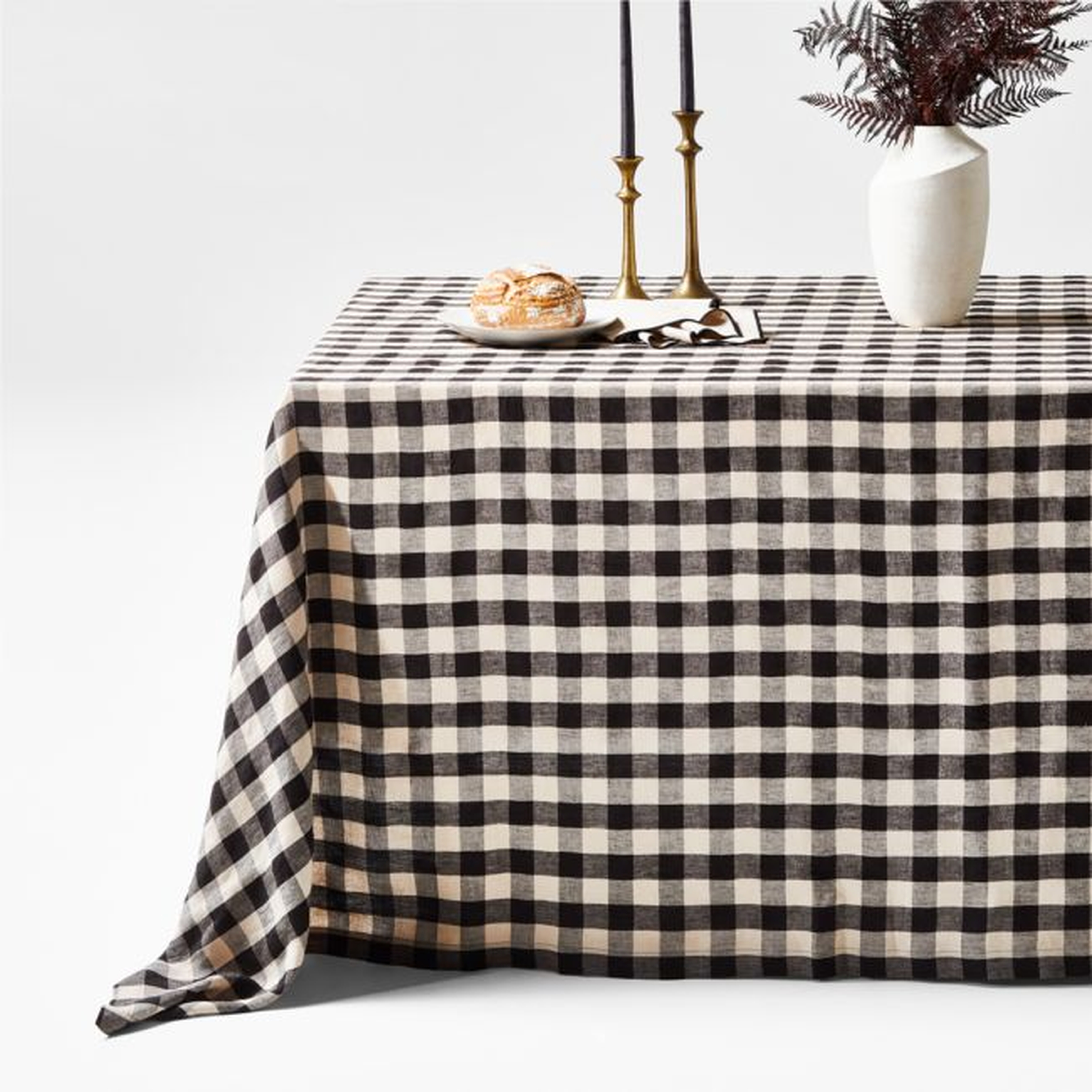 Marin Black and Natural EUROPEAN FLAX ™-Certified Linen Buffalo Check Oversized Tablecloth - Crate and Barrel