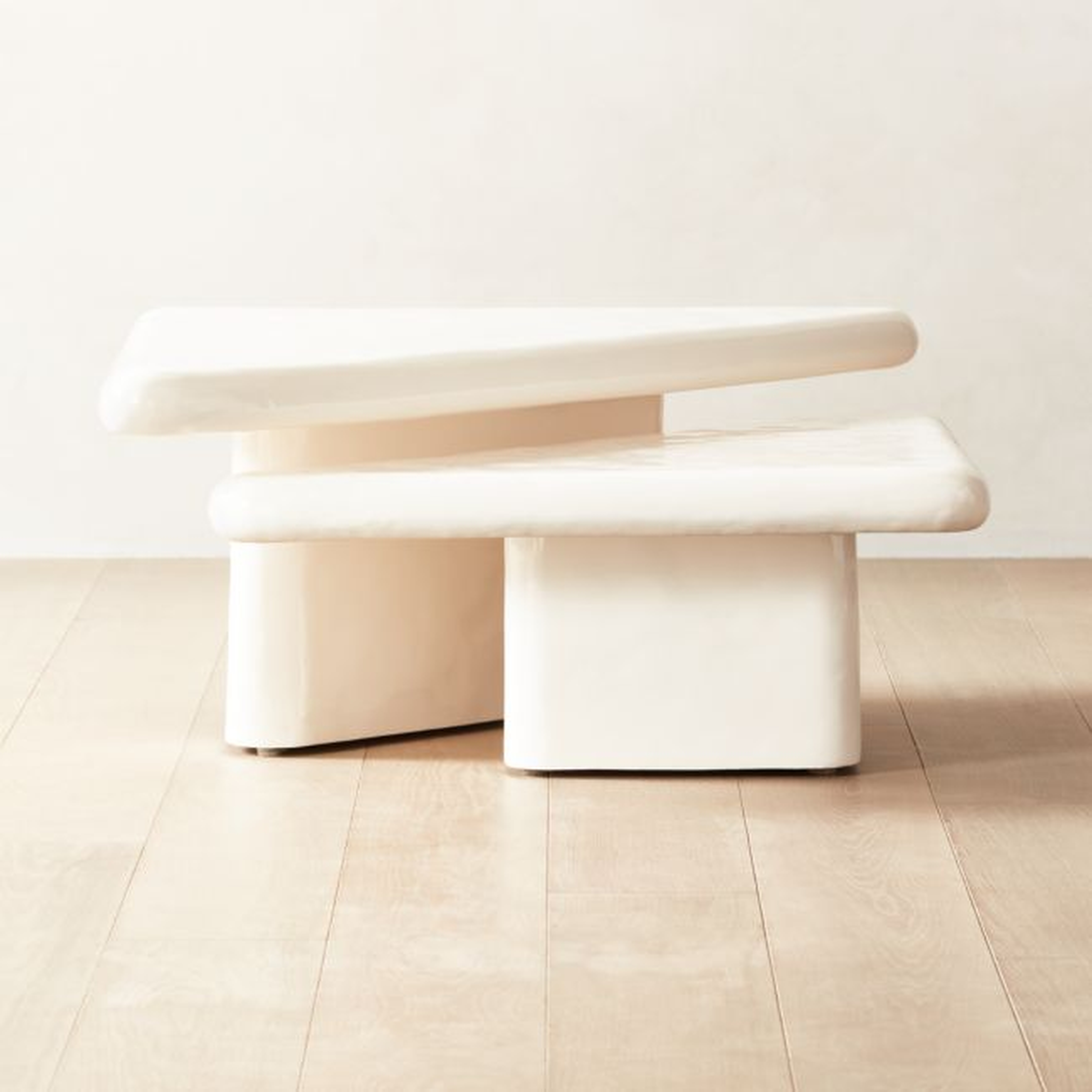 Vayle 2-Piece High-Gloss White Concrete Coffee Table Set - CB2