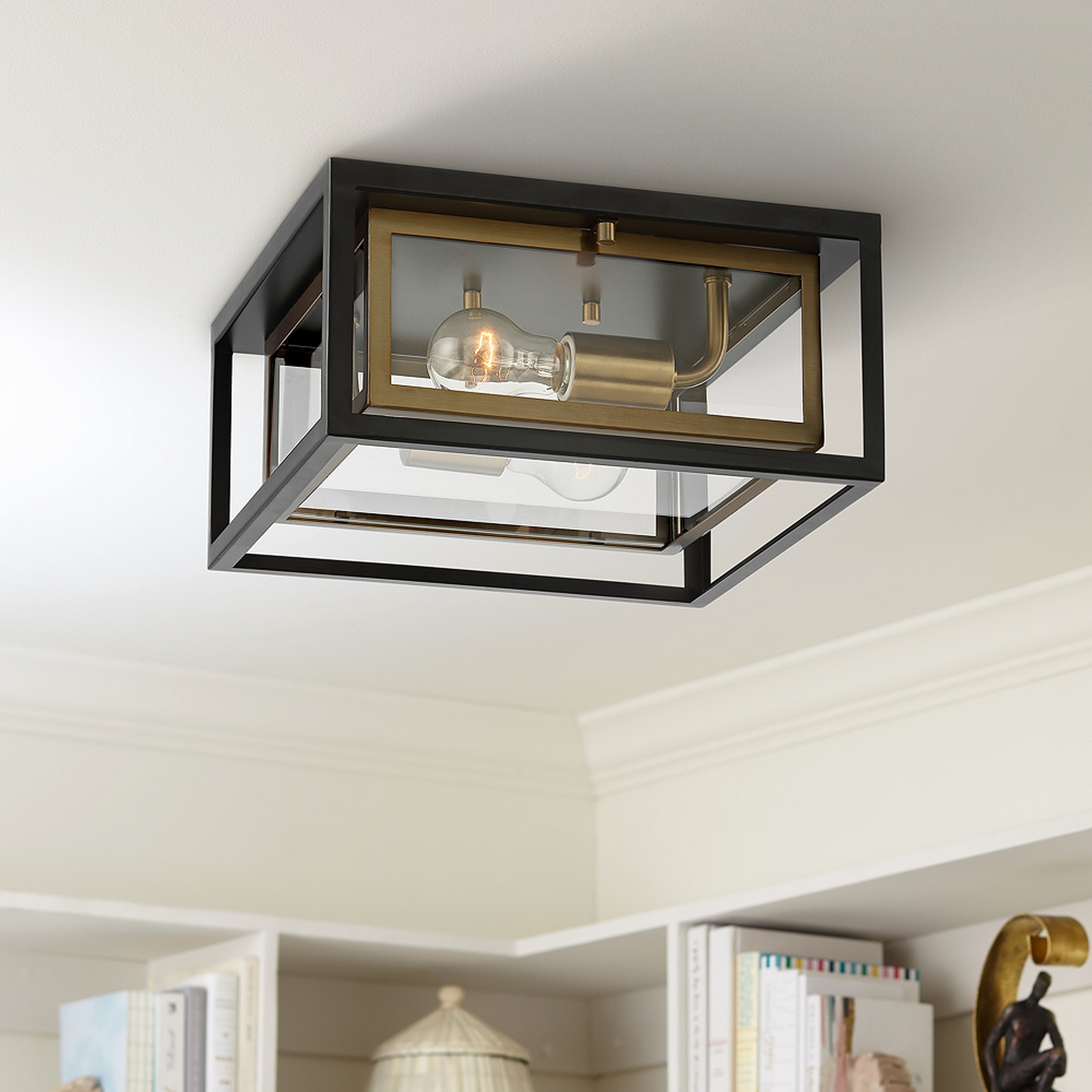 Kie 12" Wide Black-Gold Double Box Outdoor LED Ceiling Light - Style # 84H64 - Lamps Plus