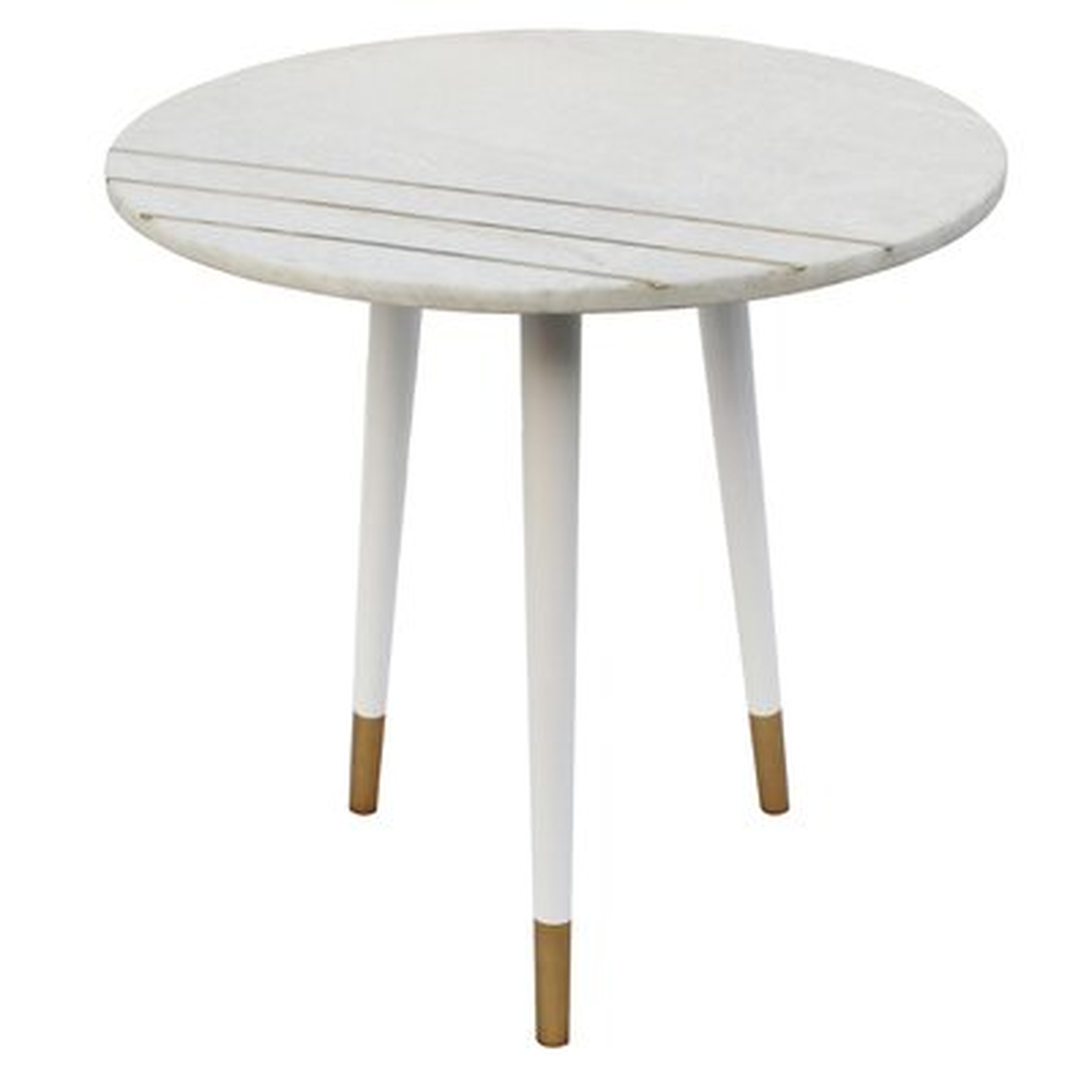 Gail Round Side Table with Aluminum Legs and Brass Inlaid Marble Top - White - Wayfair