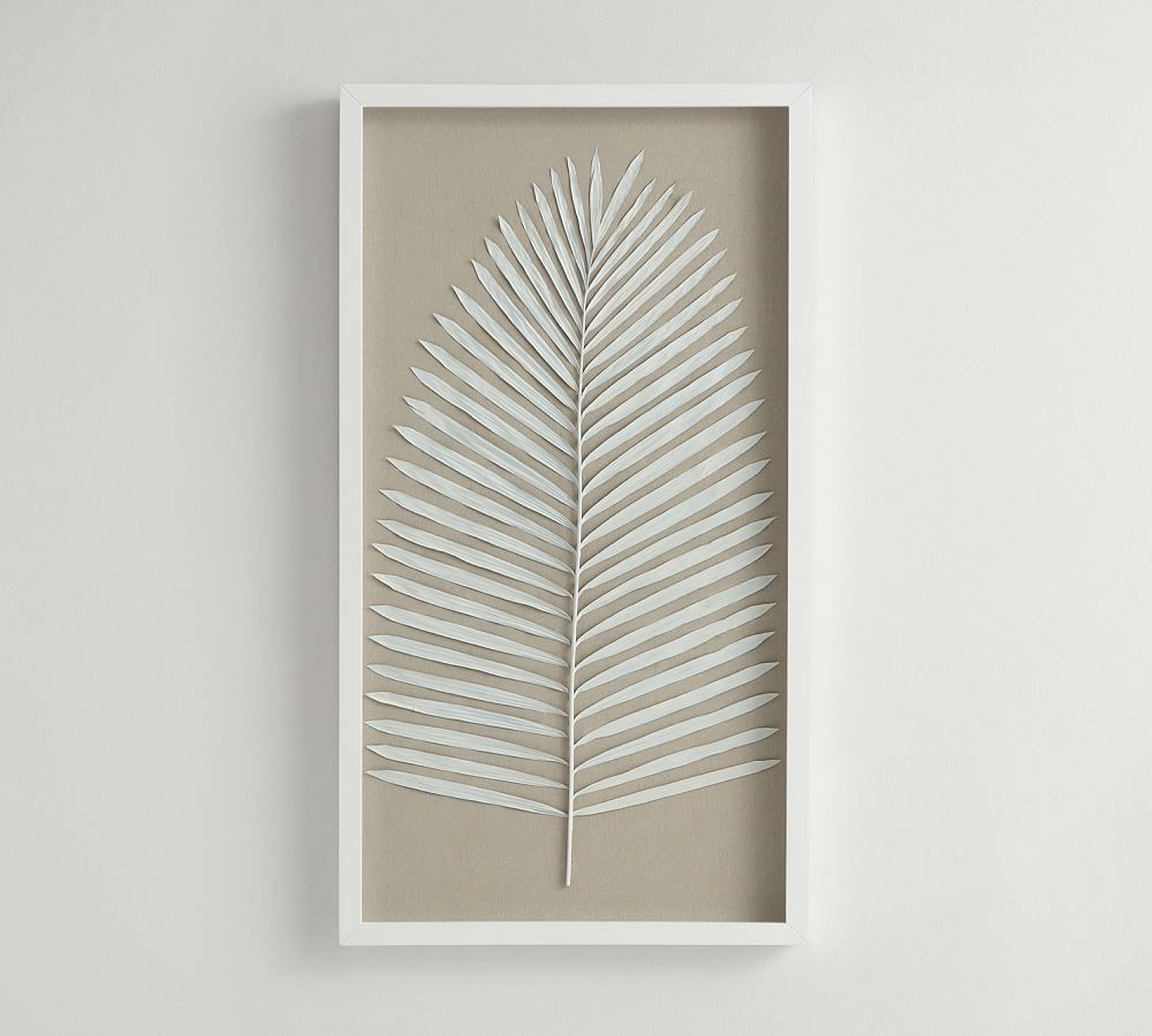 Long Palm Leaf Shadow Box Wall Art, White, Rectangle, 24"W x 44"H - Pottery Barn