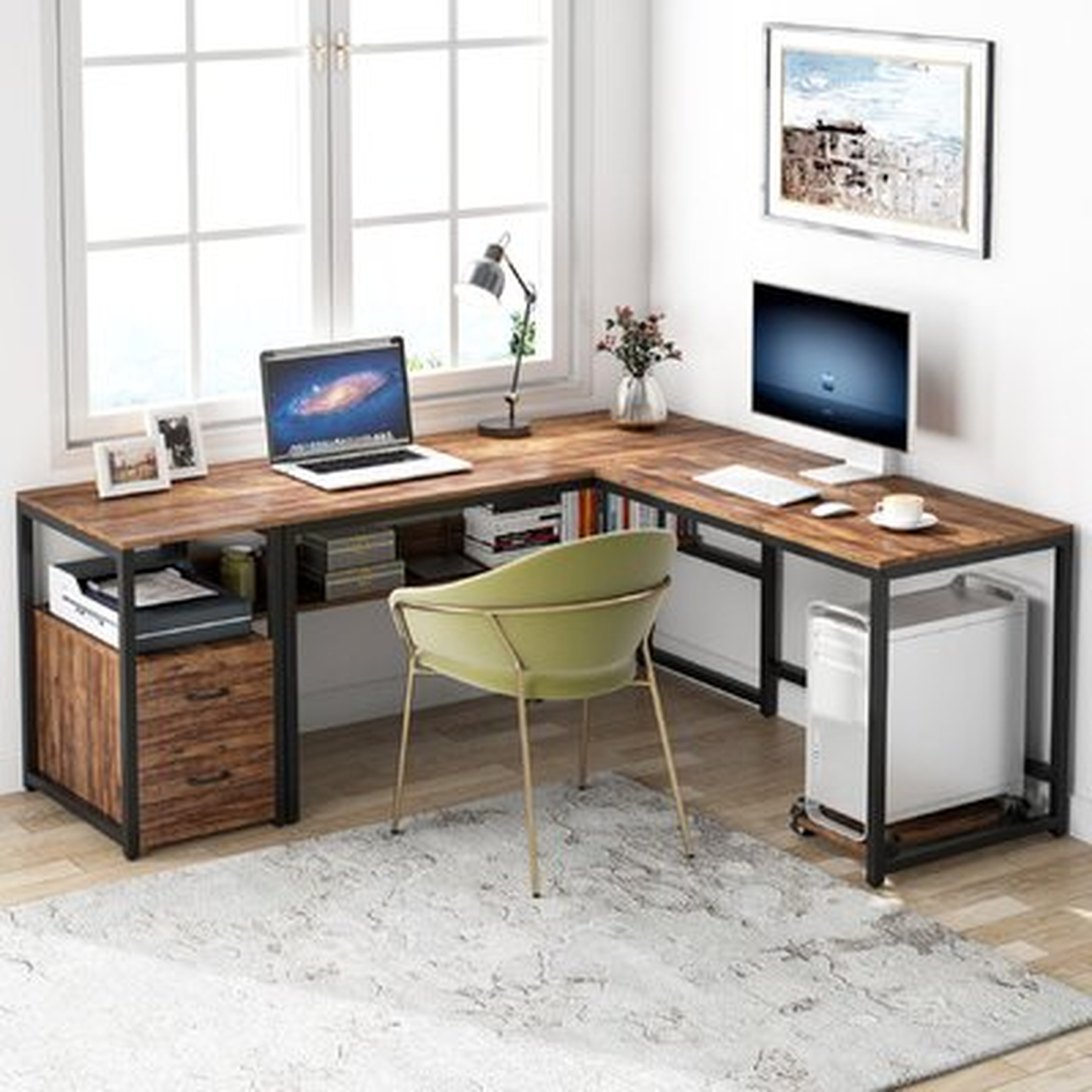 Large Industrial L-Shaped Desk - Wayfair