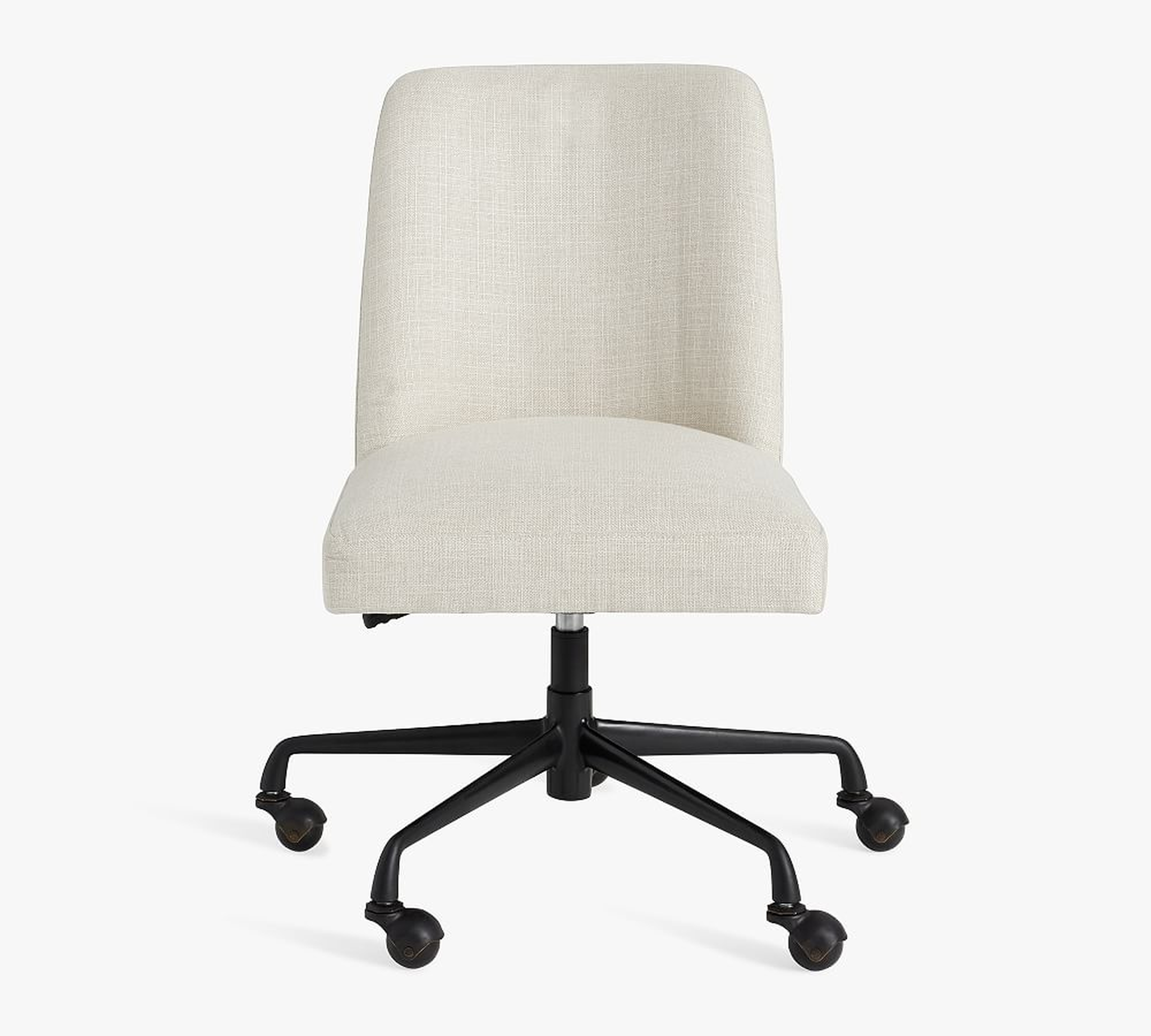 Layton Upholstered Rolling Swivel Desk Chair, Black Base, Basketweave Slub Oatmeal - Pottery Barn